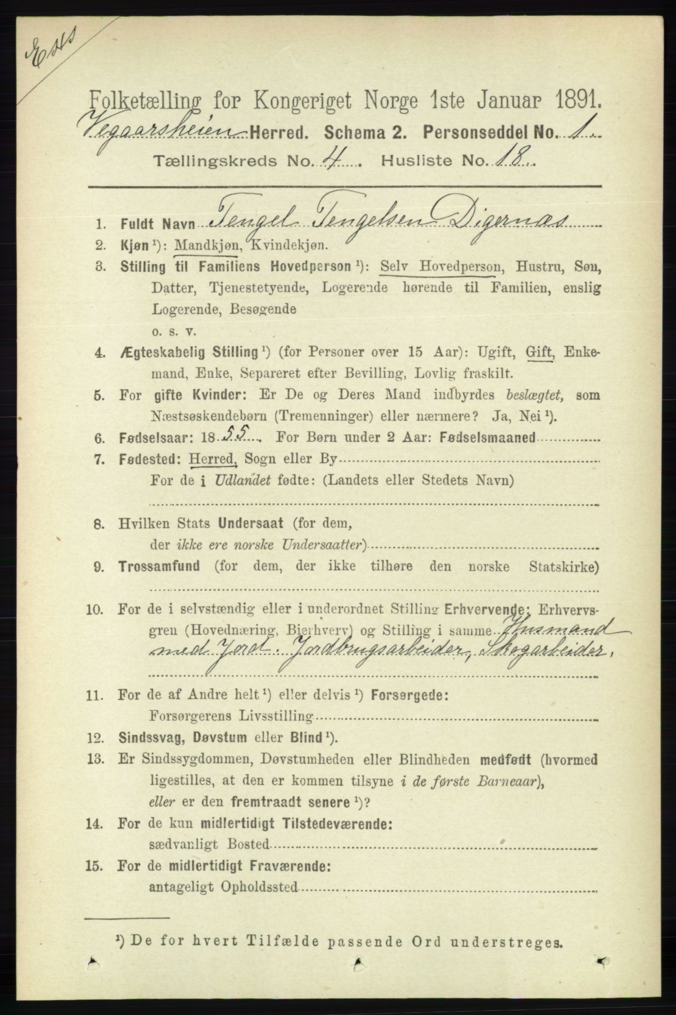RA, Census 1891 for Nedenes amt: Gjenparter av personsedler for beslektede ektefeller, menn, 1891, p. 11
