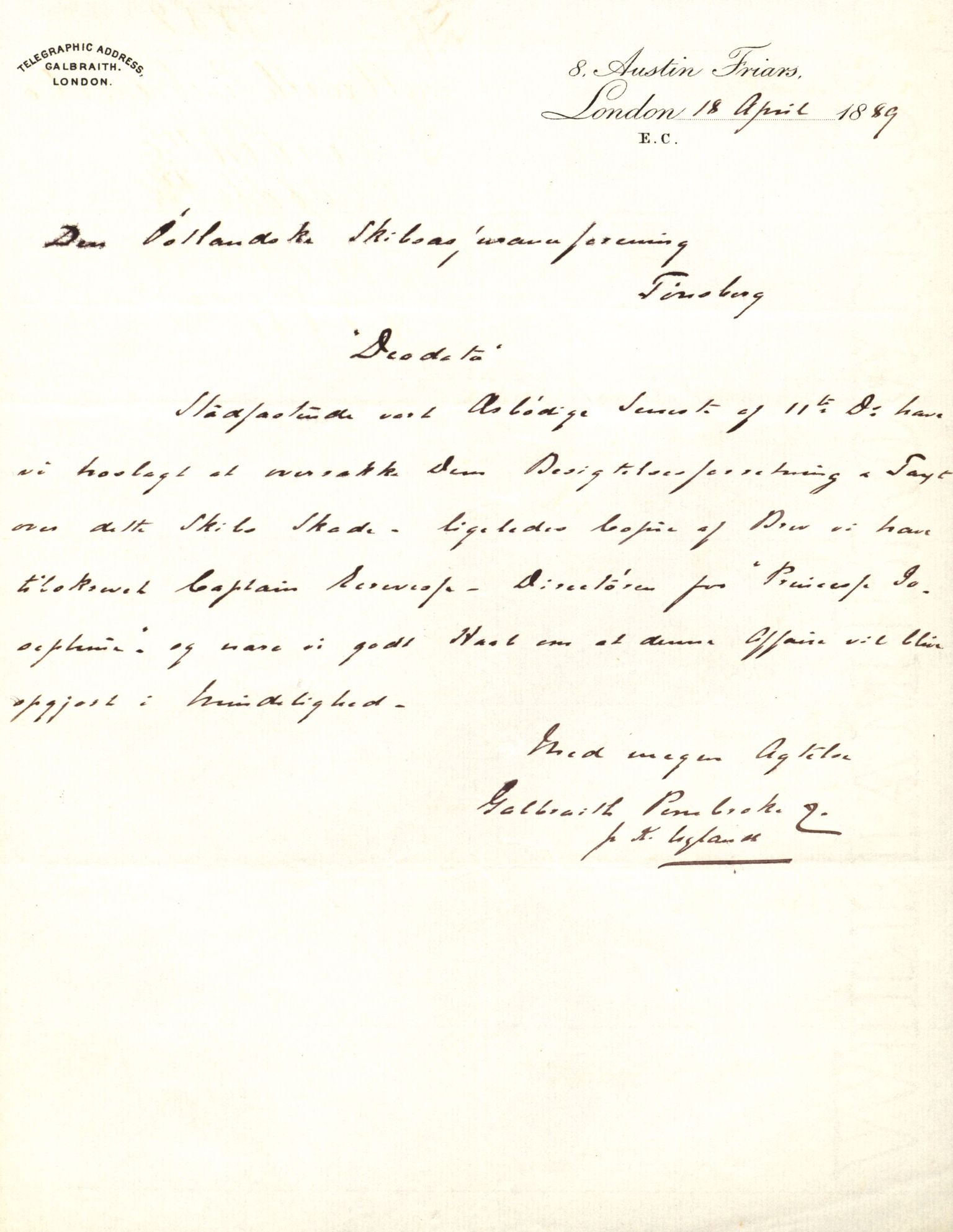 Pa 63 - Østlandske skibsassuranceforening, VEMU/A-1079/G/Ga/L0023/0010: Havaridokumenter / Johannes Rød, Deodata, Eidsvold, Bothnia, Brillant, 1889, p. 18