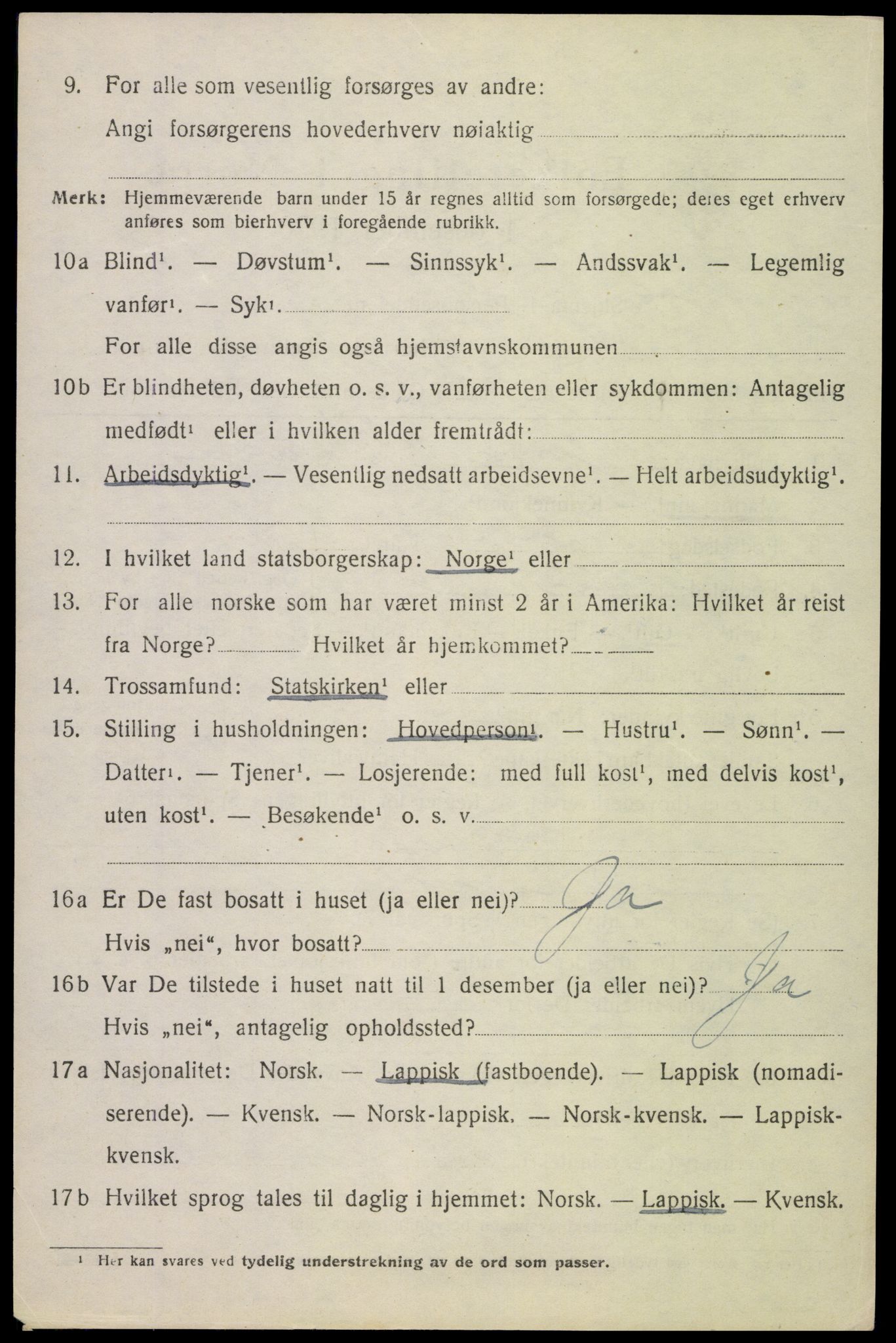 SAT, 1920 census for Tysfjord, 1920, p. 1720