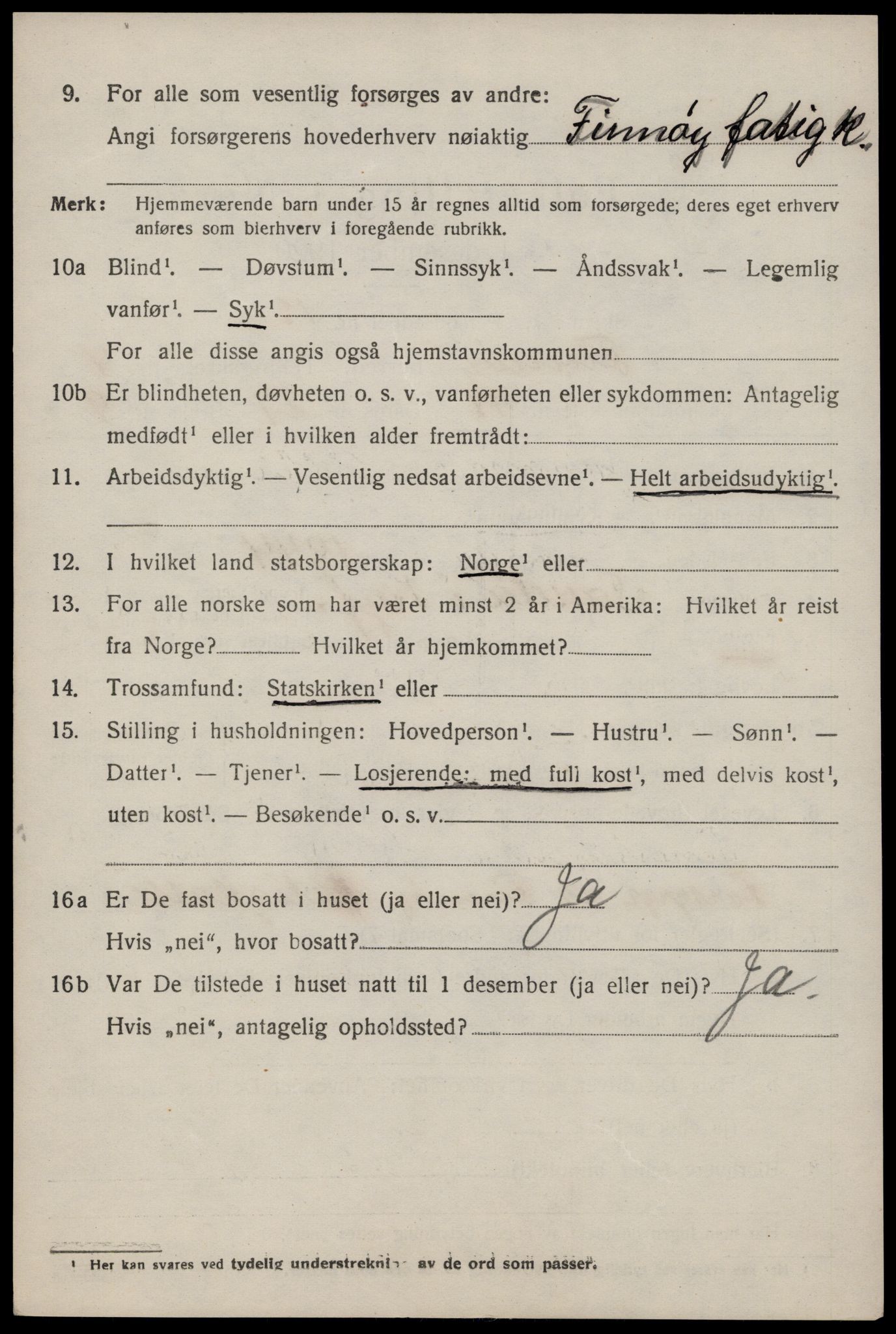 SAST, 1920 census for Finnøy, 1920, p. 2815