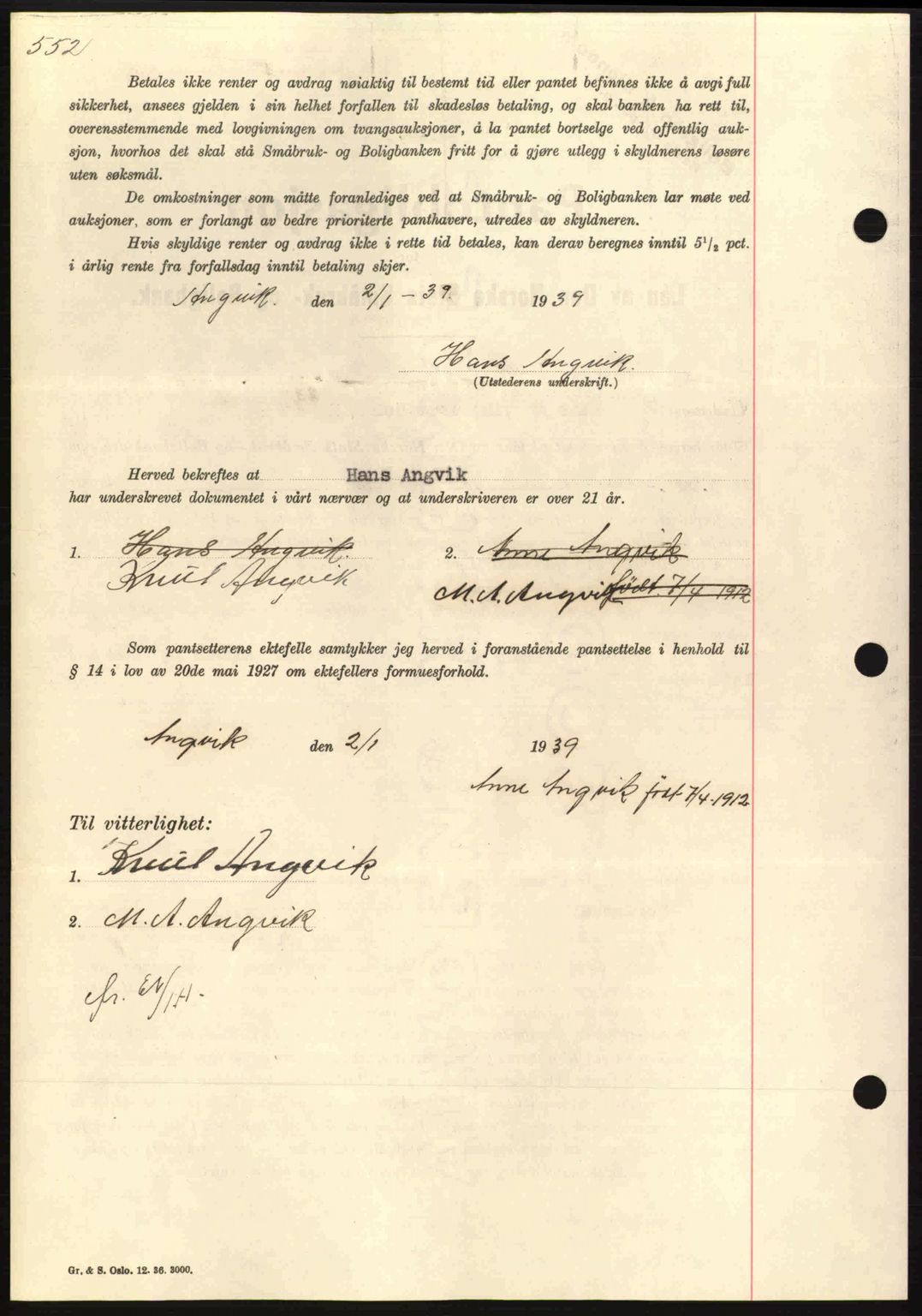 Nordmøre sorenskriveri, AV/SAT-A-4132/1/2/2Ca: Mortgage book no. B84, 1938-1939, Diary no: : 96/1939