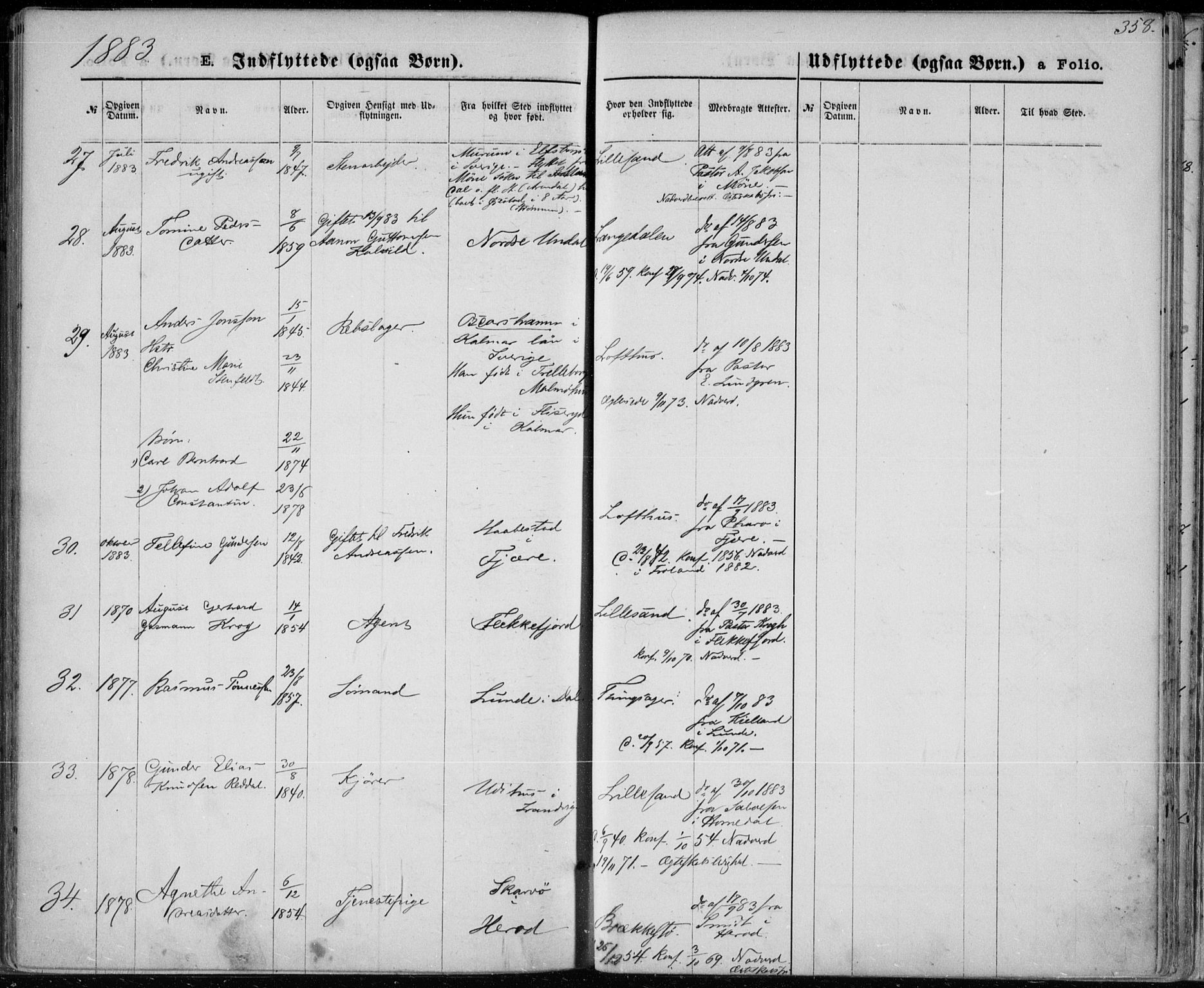 Vestre Moland sokneprestkontor, AV/SAK-1111-0046/F/Fa/Fab/L0008: Parish register (official) no. A 8, 1873-1883, p. 358