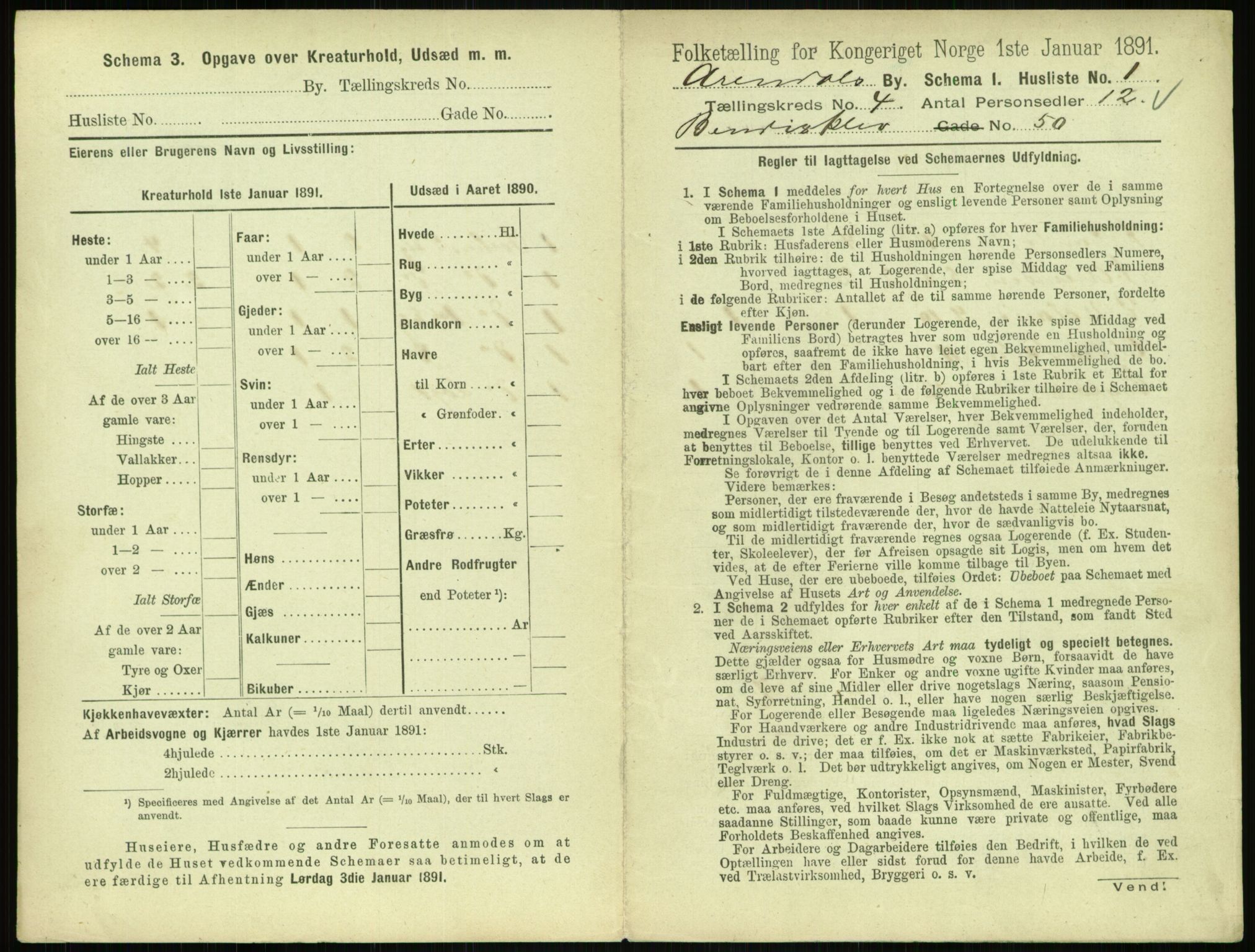 RA, 1891 census for 0903 Arendal, 1891, p. 172