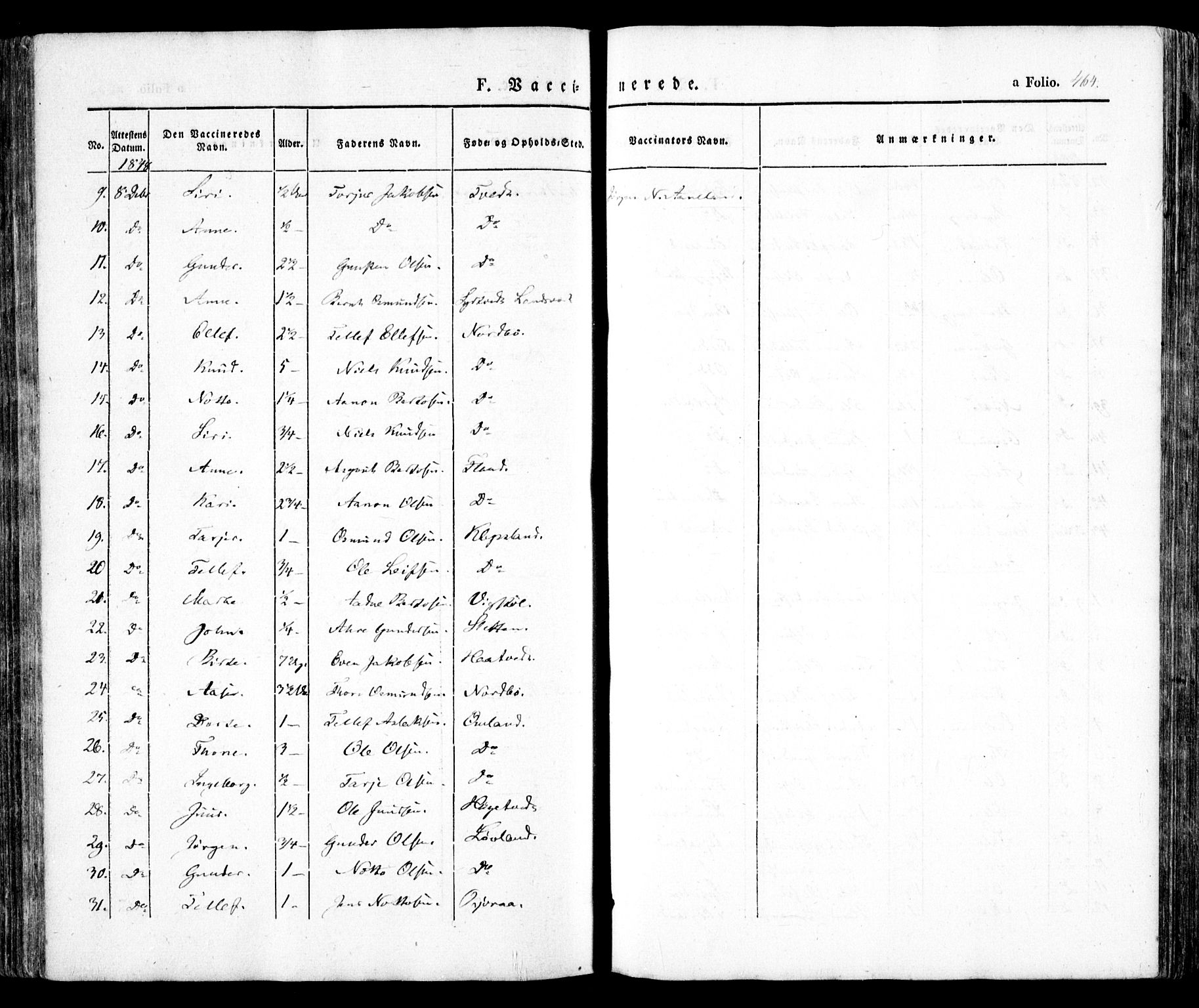 Evje sokneprestkontor, AV/SAK-1111-0008/F/Fa/Faa/L0005: Parish register (official) no. A 5, 1843-1865, p. 464