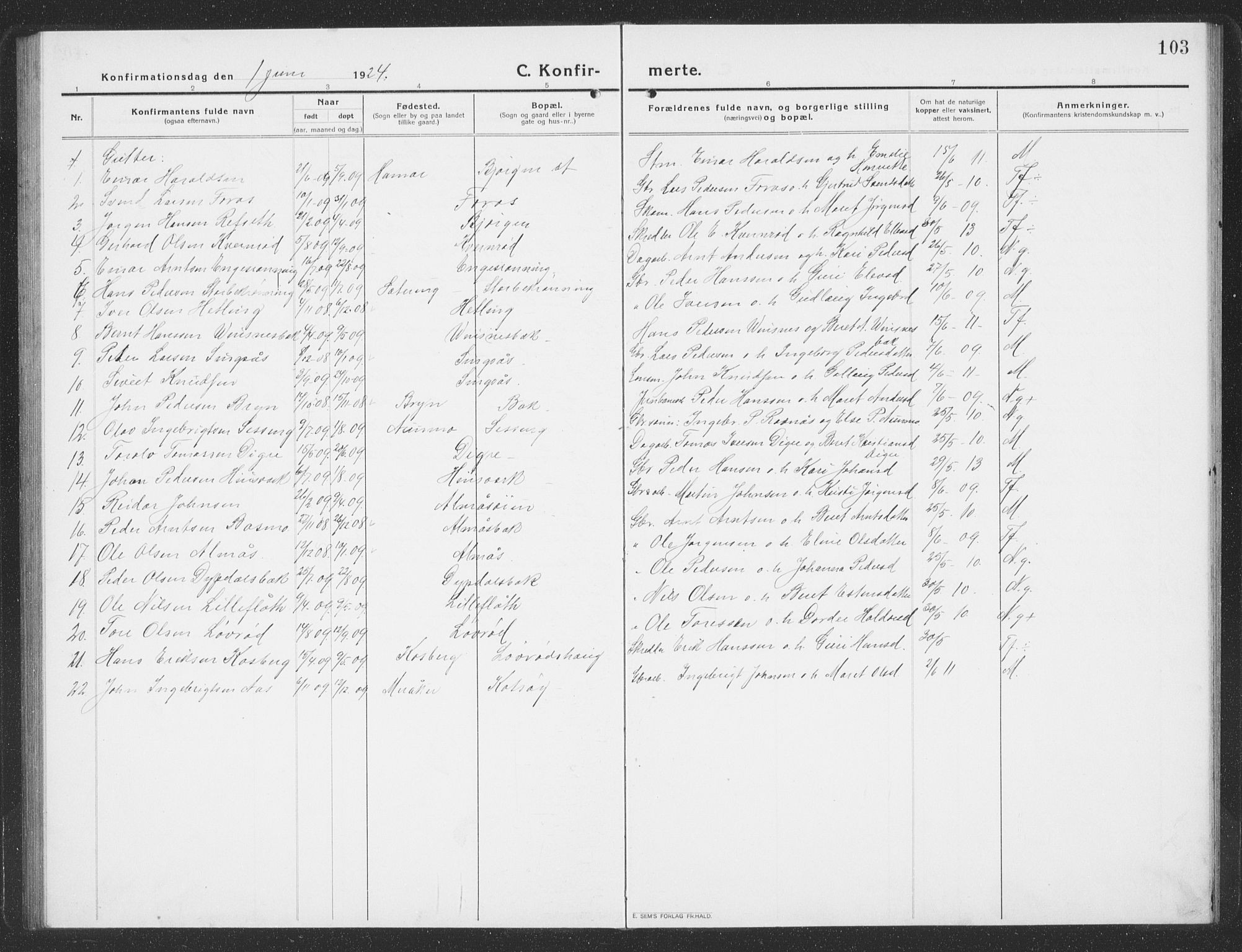 Ministerialprotokoller, klokkerbøker og fødselsregistre - Sør-Trøndelag, SAT/A-1456/688/L1030: Parish register (copy) no. 688C05, 1916-1939, p. 103