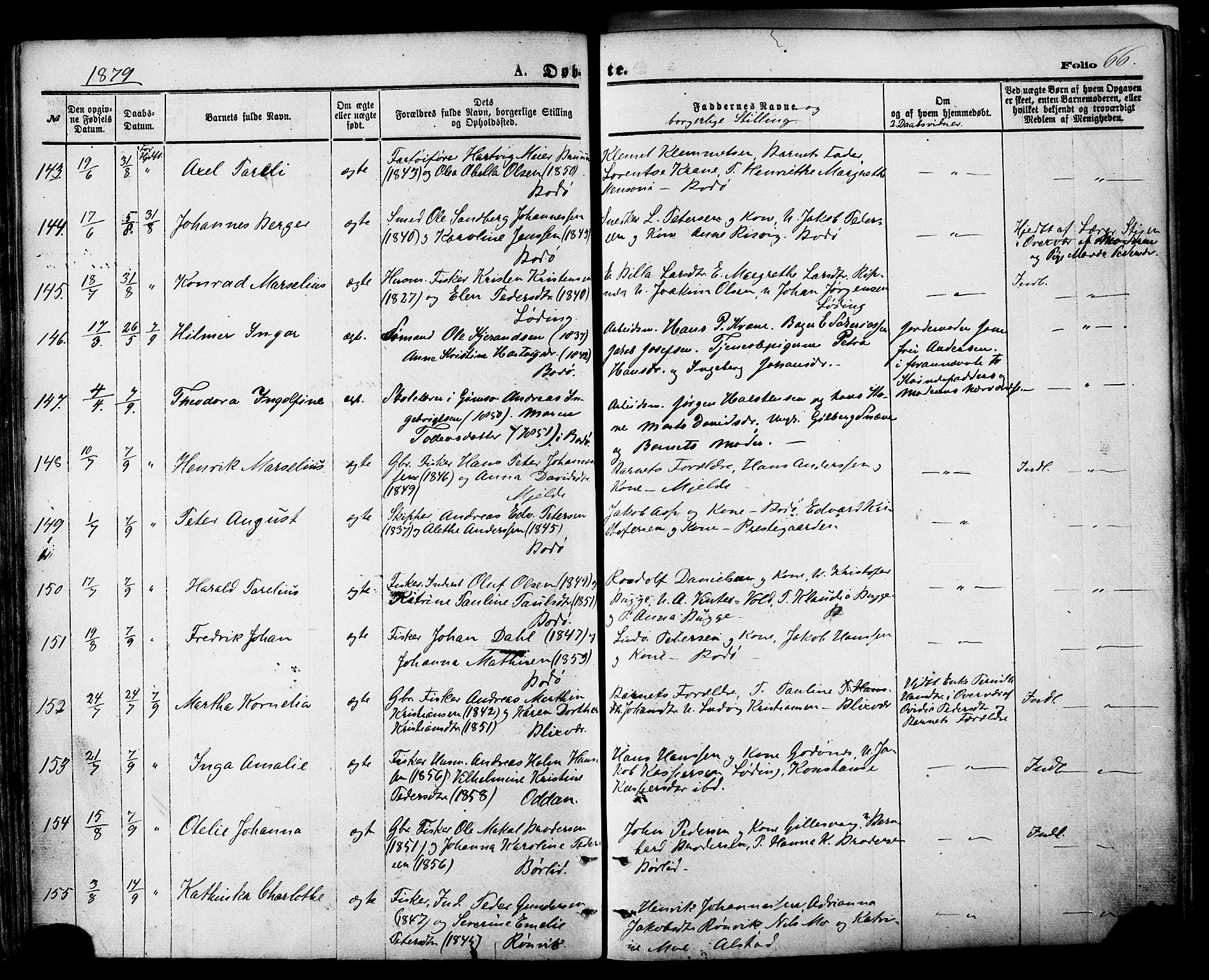 Ministerialprotokoller, klokkerbøker og fødselsregistre - Nordland, SAT/A-1459/801/L0009: Parish register (official) no. 801A09, 1876-1883, p. 66