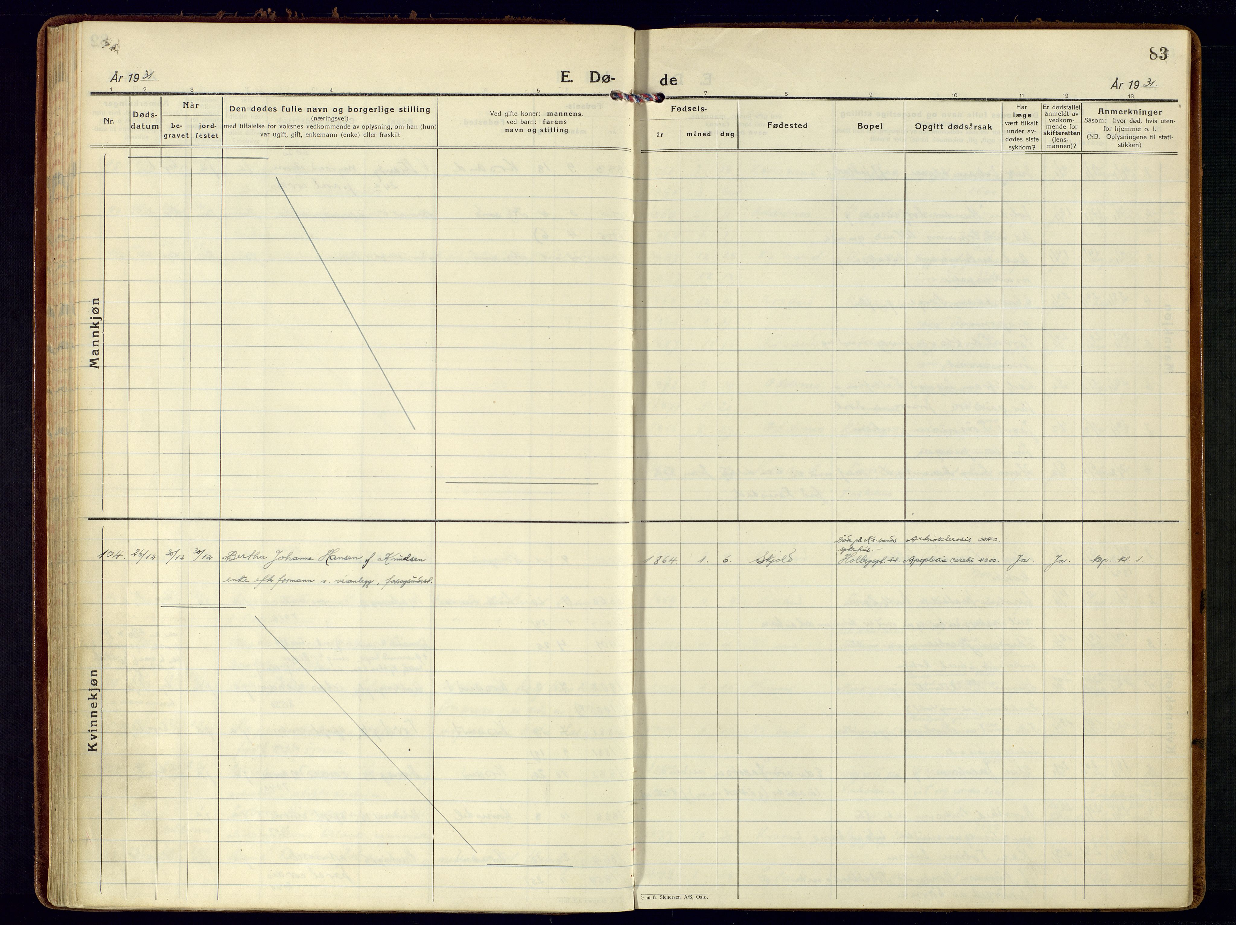 Kristiansand domprosti, AV/SAK-1112-0006/F/Fa/L0030: Parish register (official) no. A 29, 1926-1937, p. 83