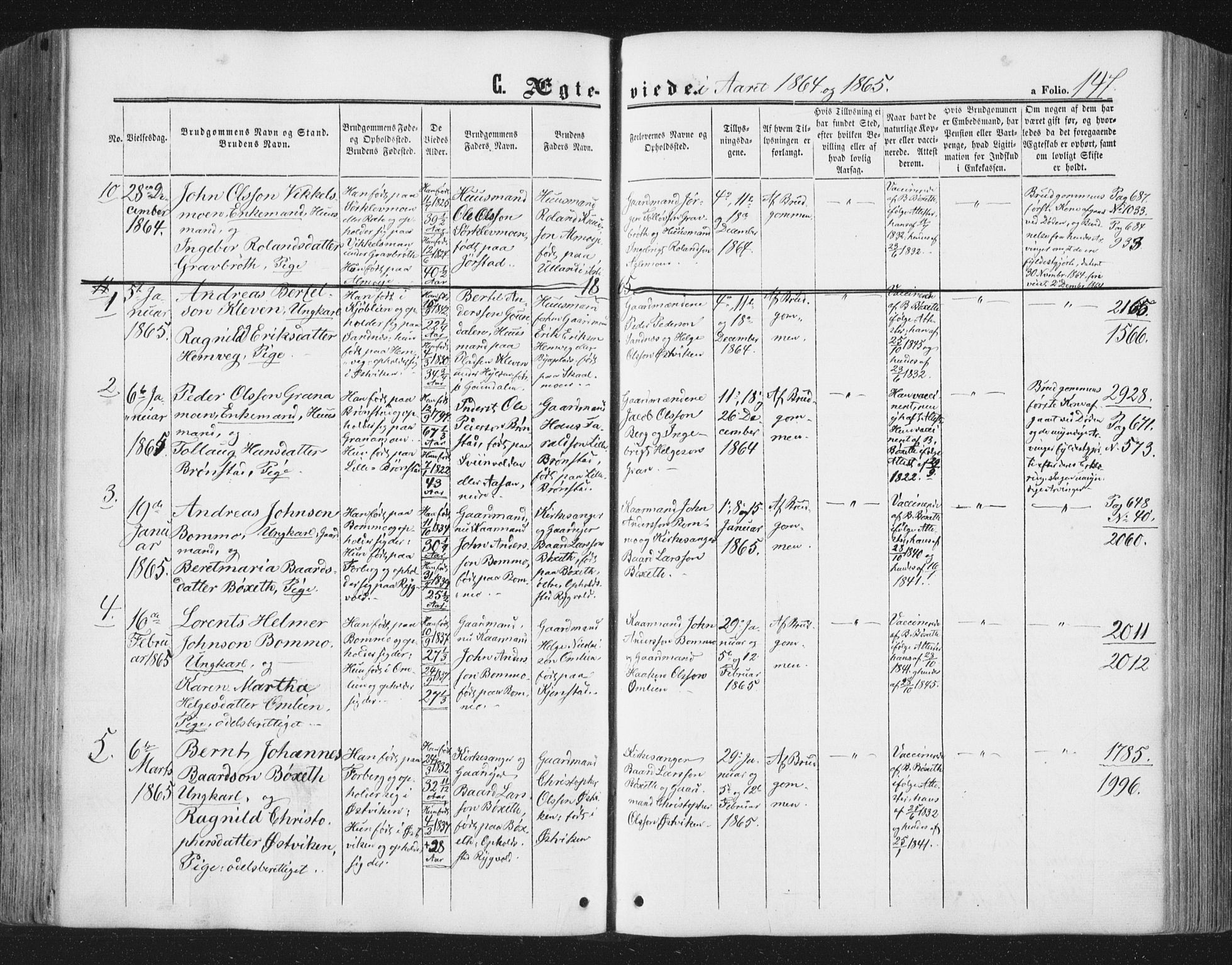 Ministerialprotokoller, klokkerbøker og fødselsregistre - Nord-Trøndelag, AV/SAT-A-1458/749/L0472: Parish register (official) no. 749A06, 1857-1873, p. 147