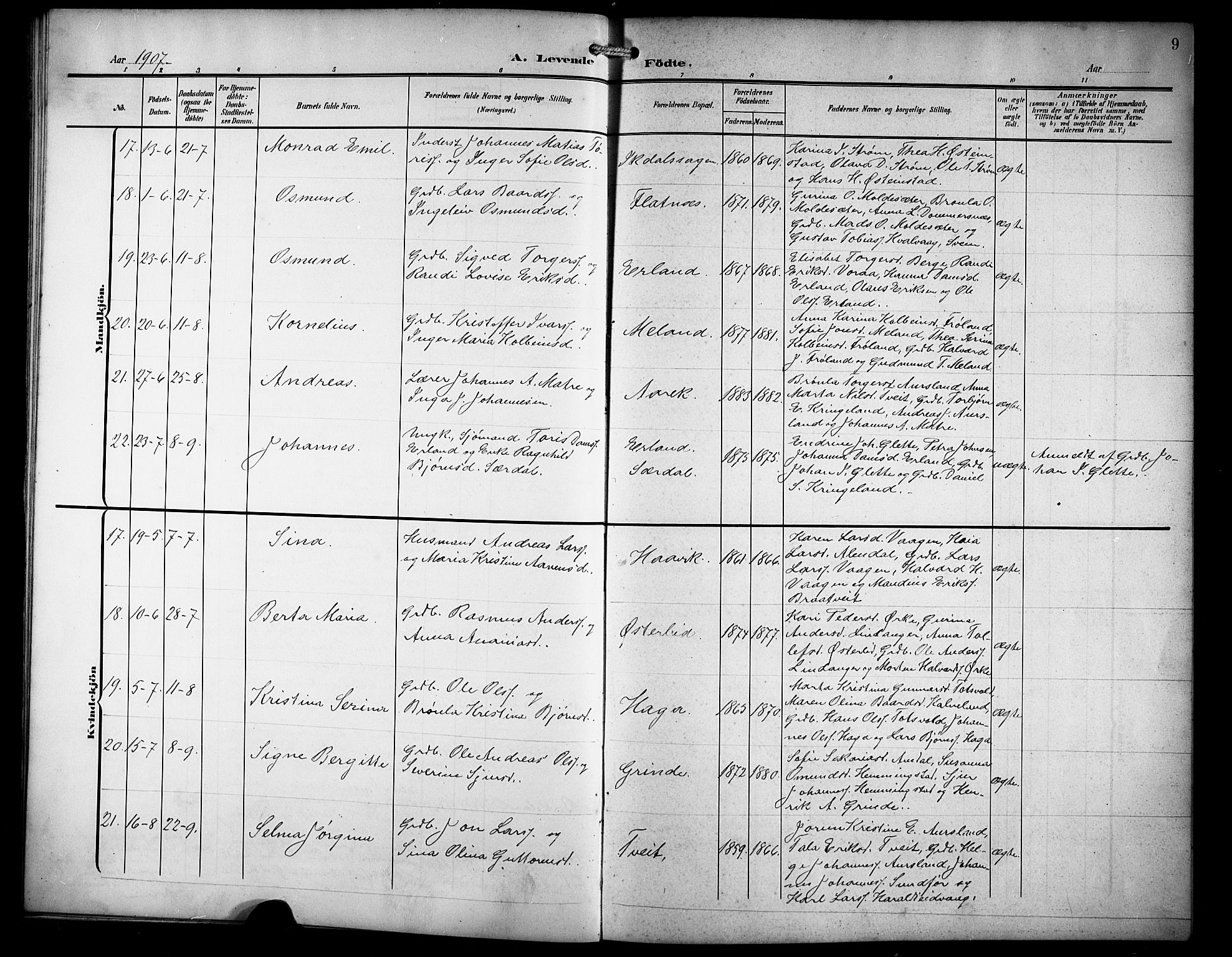 Skjold sokneprestkontor, AV/SAST-A-101847/H/Ha/Hab/L0008: Parish register (copy) no. B 8, 1906-1920, p. 9