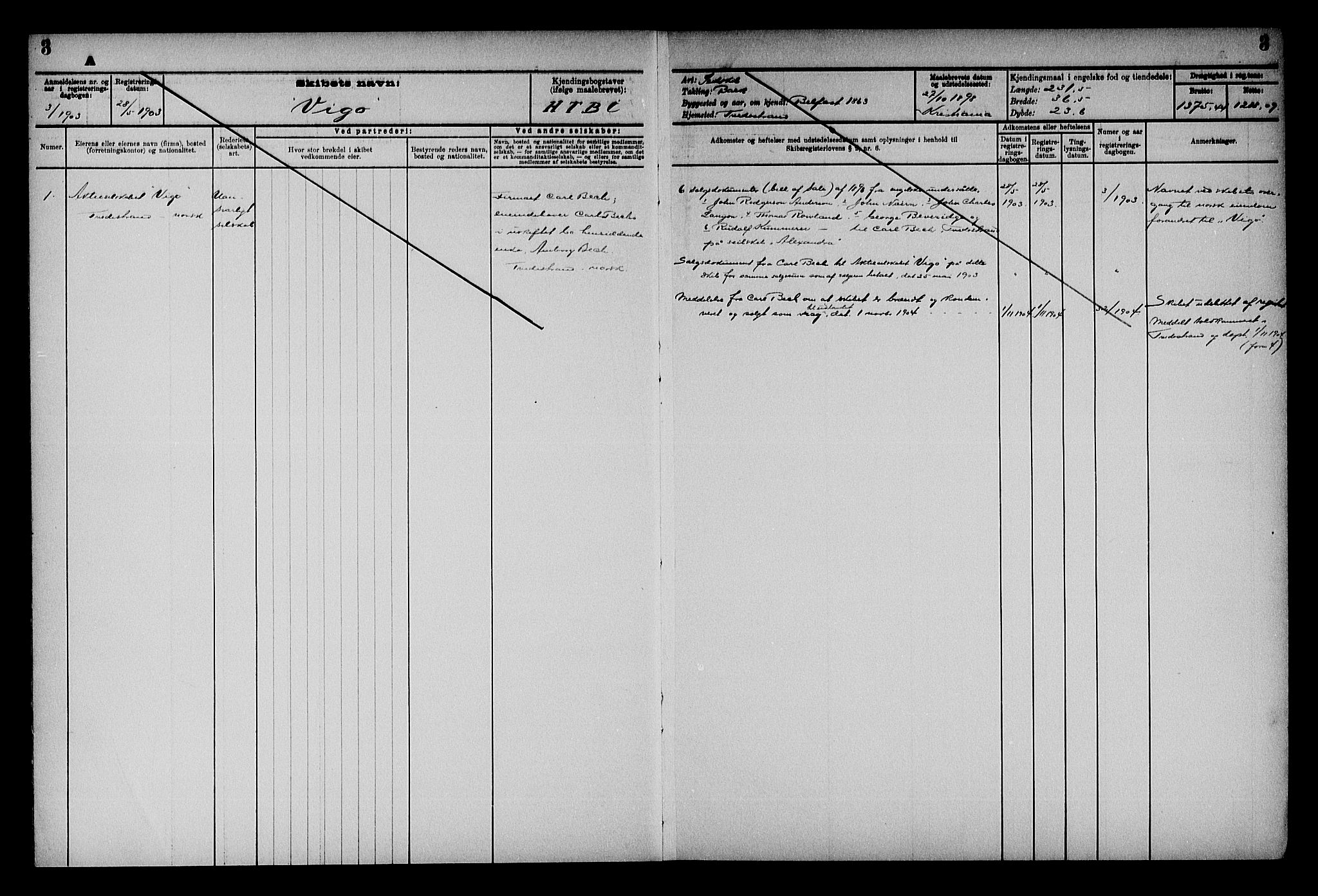 Holt sorenskriveri, AV/SAK-1221-0002/G/Gf/L0004: Mortgage register no. 32, 1903-1950, p. 3