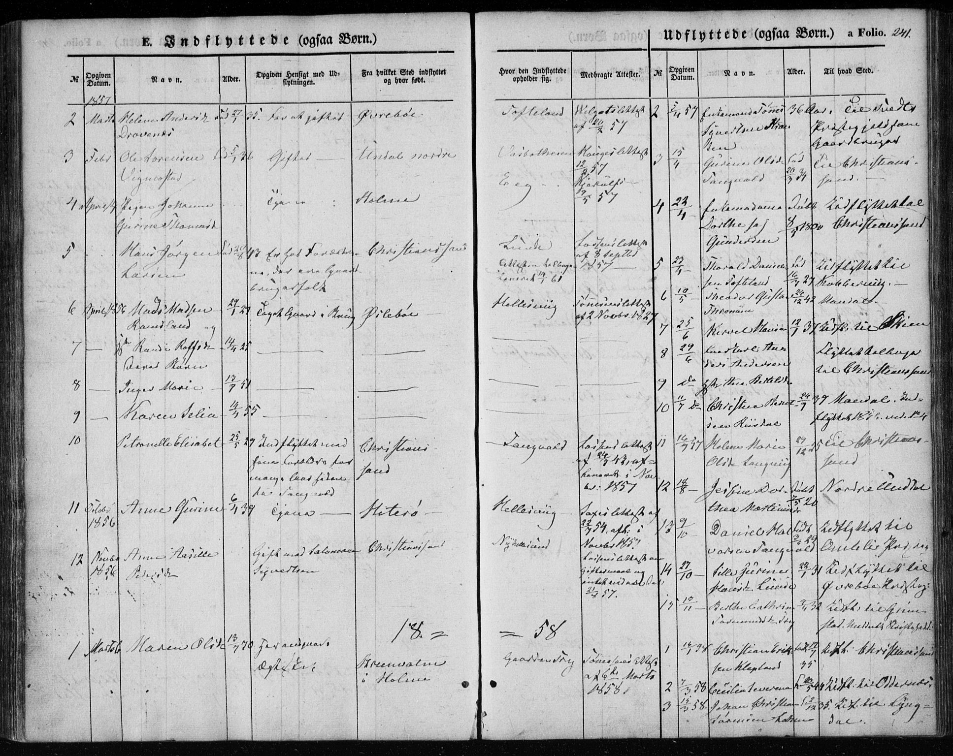 Søgne sokneprestkontor, SAK/1111-0037/F/Fa/Fab/L0010: Parish register (official) no. A 10, 1853-1869, p. 241