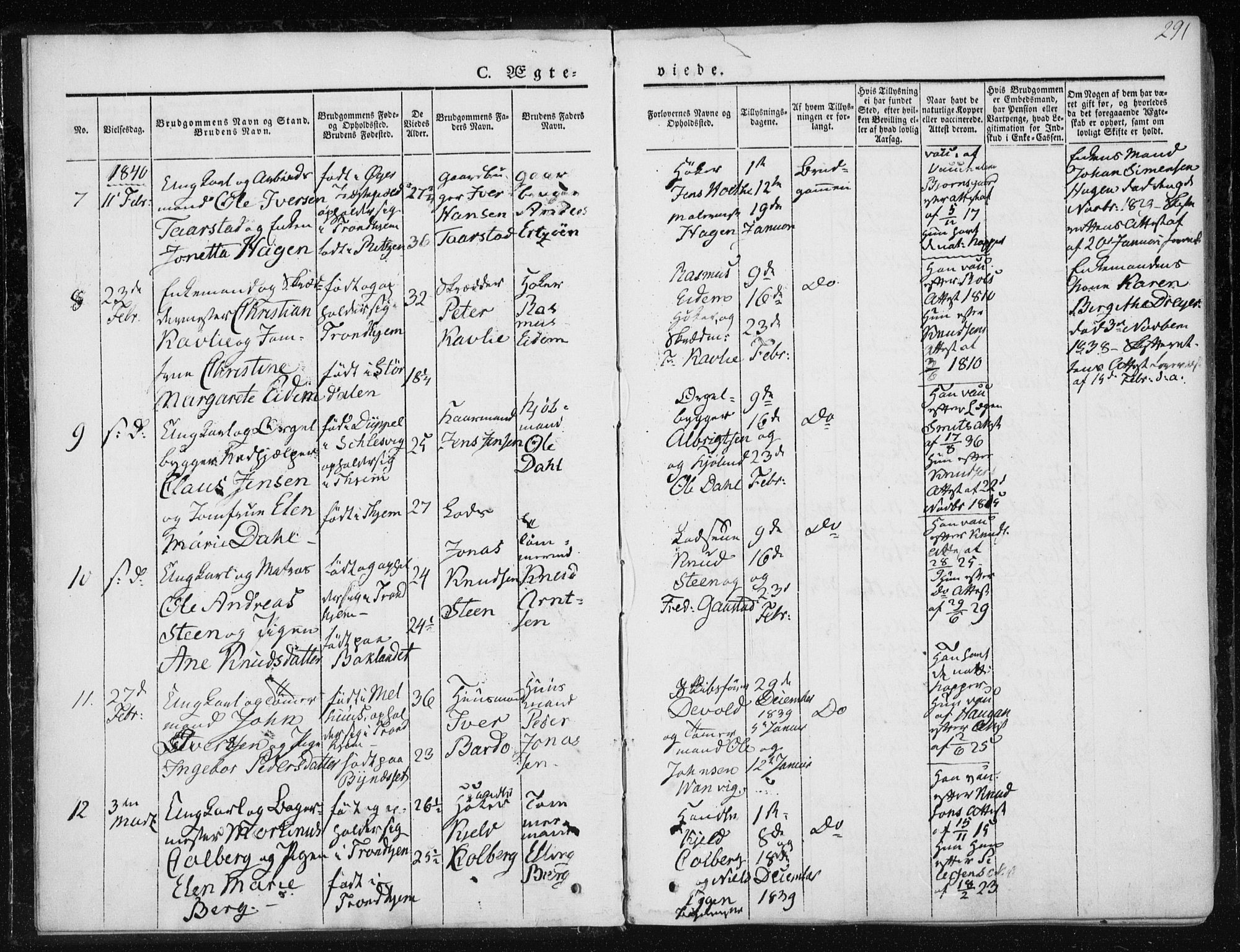 Ministerialprotokoller, klokkerbøker og fødselsregistre - Sør-Trøndelag, SAT/A-1456/601/L0049: Parish register (official) no. 601A17, 1839-1847, p. 291