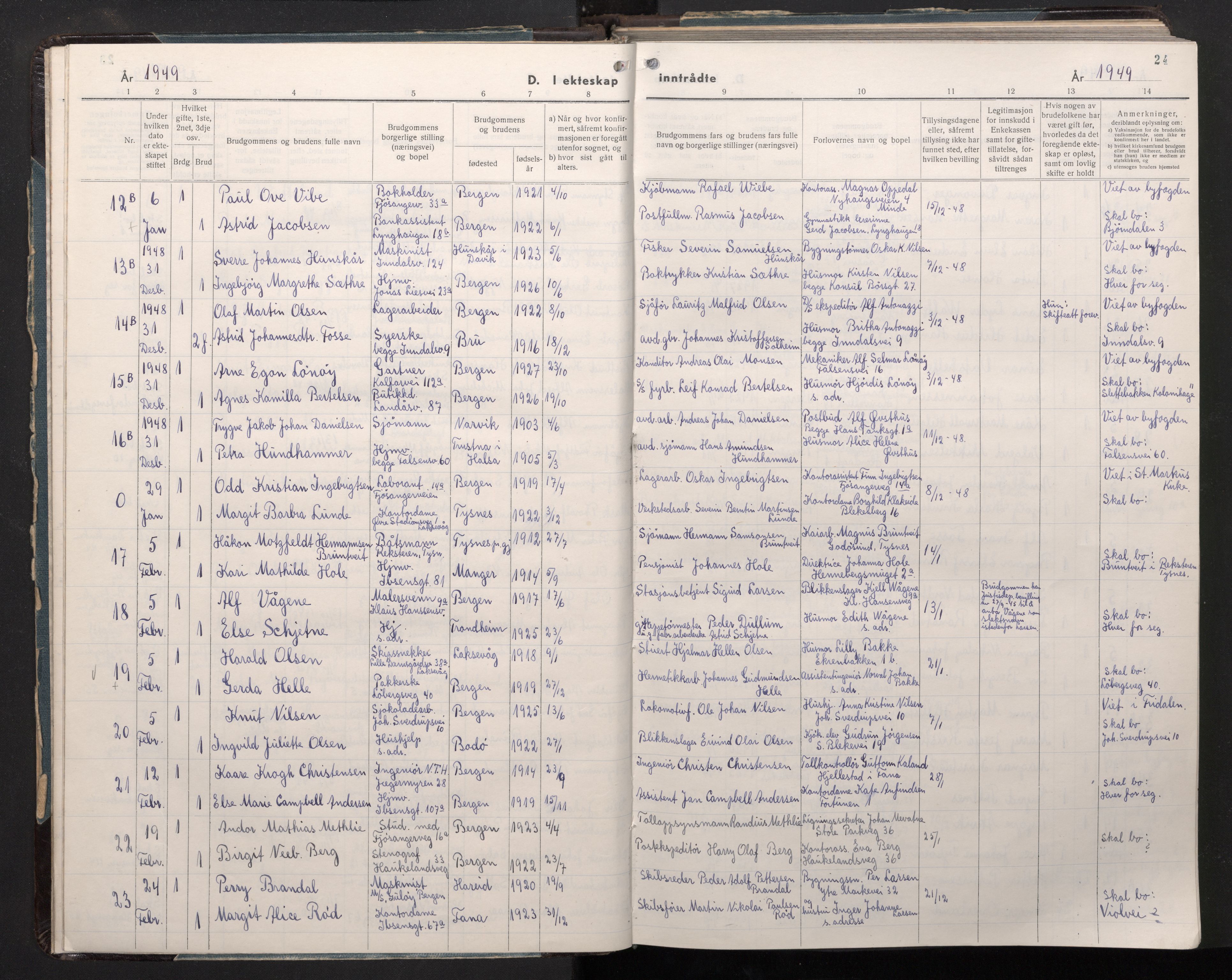 Årstad Sokneprestembete, AV/SAB-A-79301/H/Hab/L0022: Parish register (copy) no. C 4, 1948-1960, p. 23b-24a