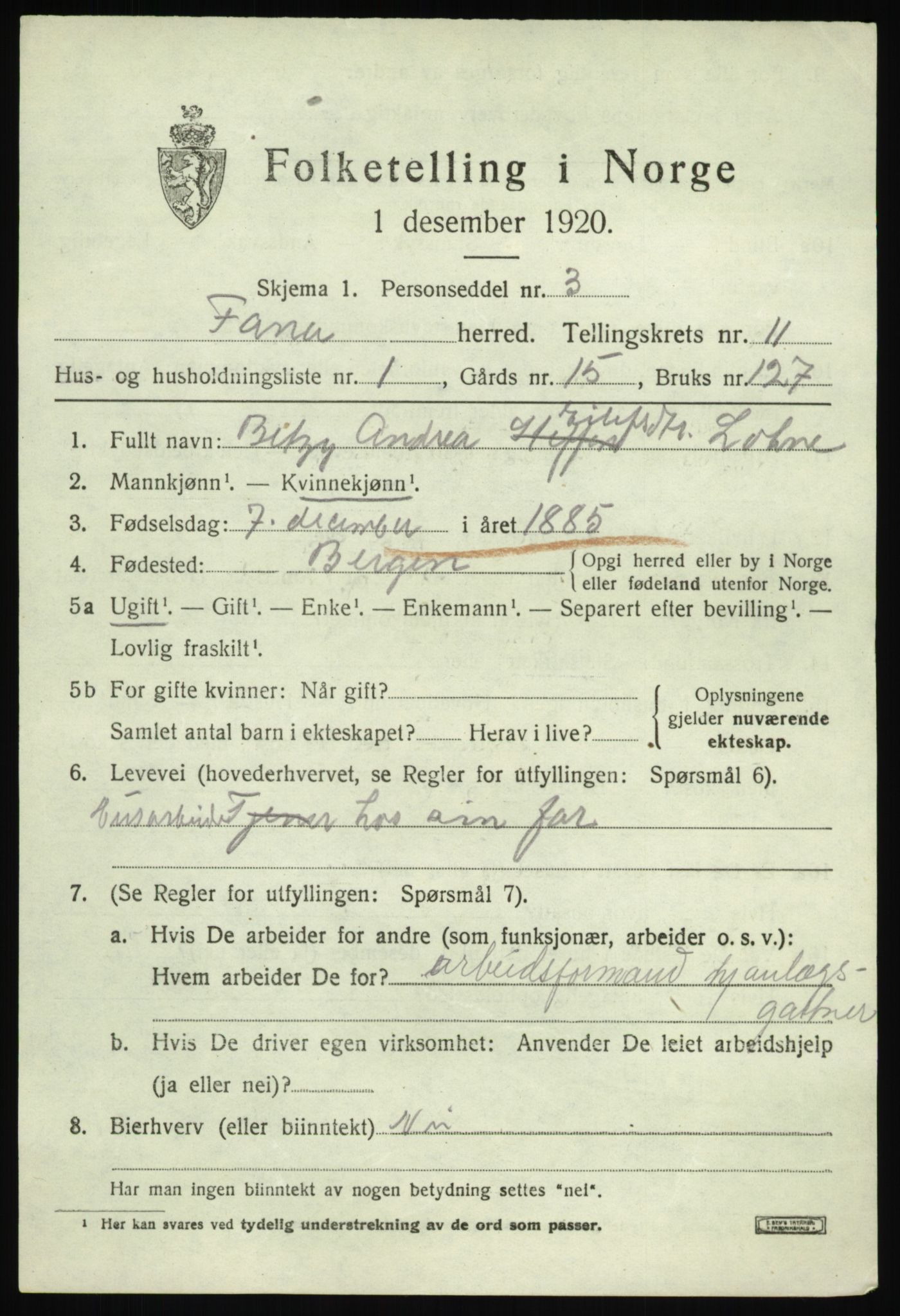 SAB, 1920 census for Fana, 1920, p. 17977