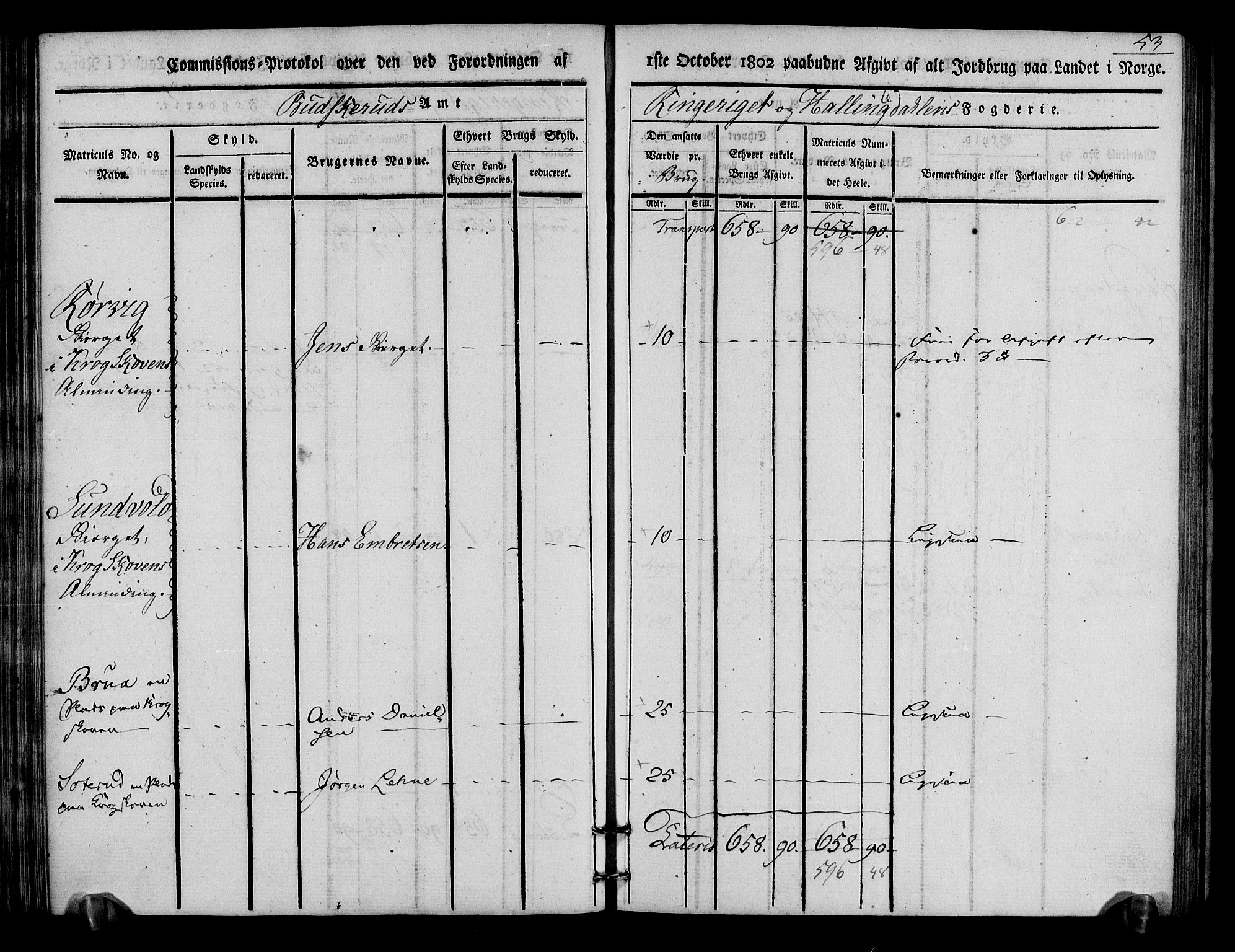 Rentekammeret inntil 1814, Realistisk ordnet avdeling, AV/RA-EA-4070/N/Ne/Nea/L0046: Ringerike og Hallingdal fogderi. Kommisjonsprotokoll for Hole prestegjeld, 1803, p. 54