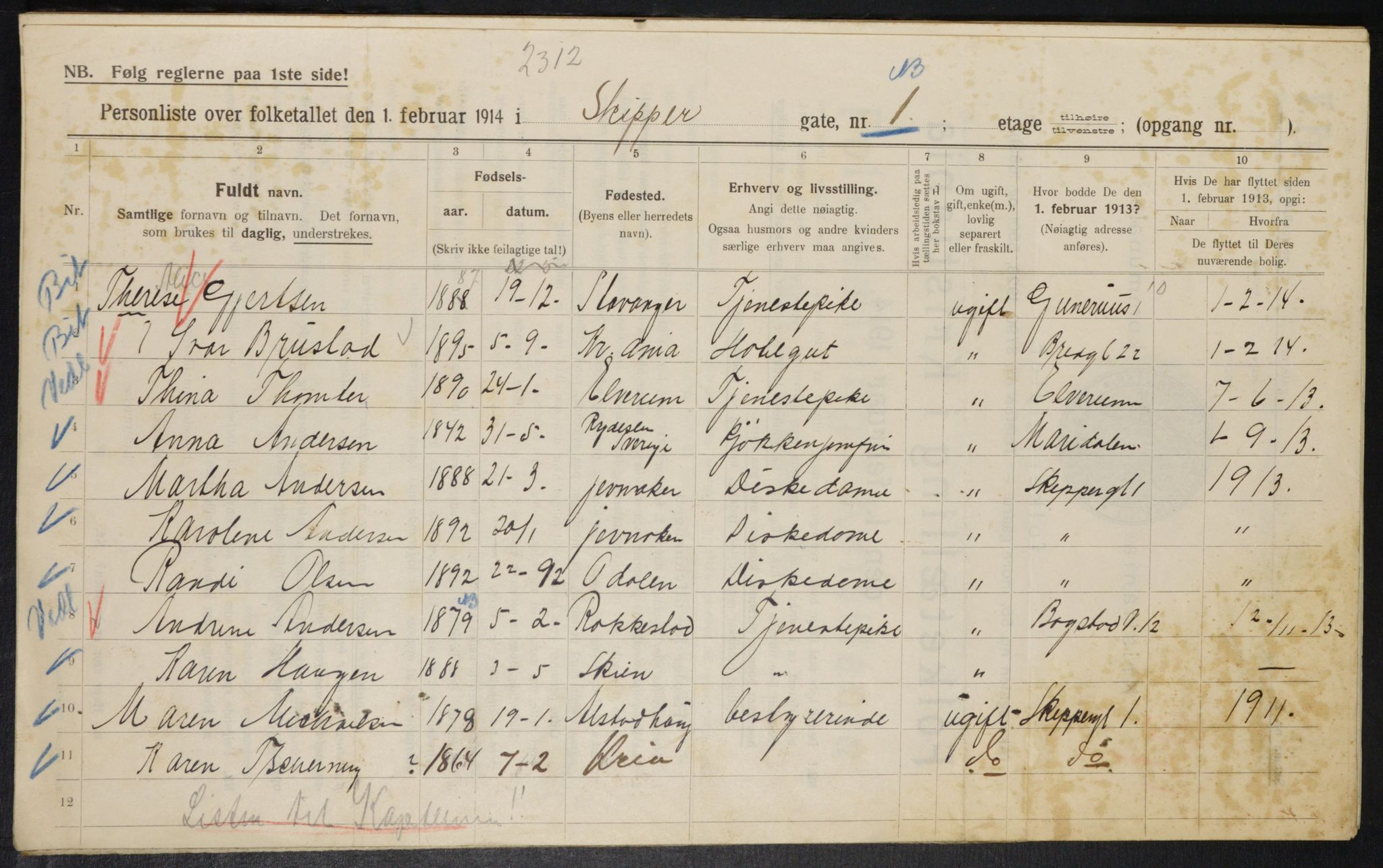 OBA, Municipal Census 1914 for Kristiania, 1914, p. 95336