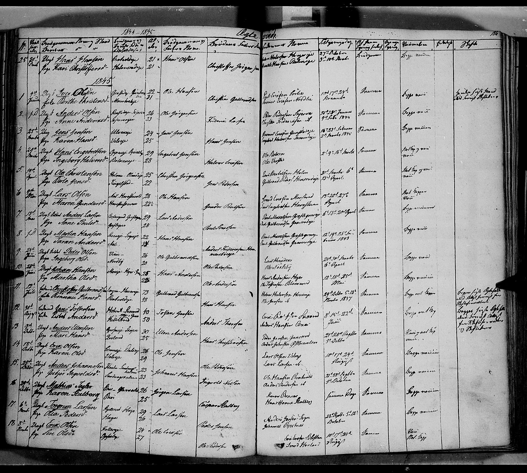 Jevnaker prestekontor, SAH/PREST-116/H/Ha/Haa/L0006: Parish register (official) no. 6, 1837-1857, p. 186