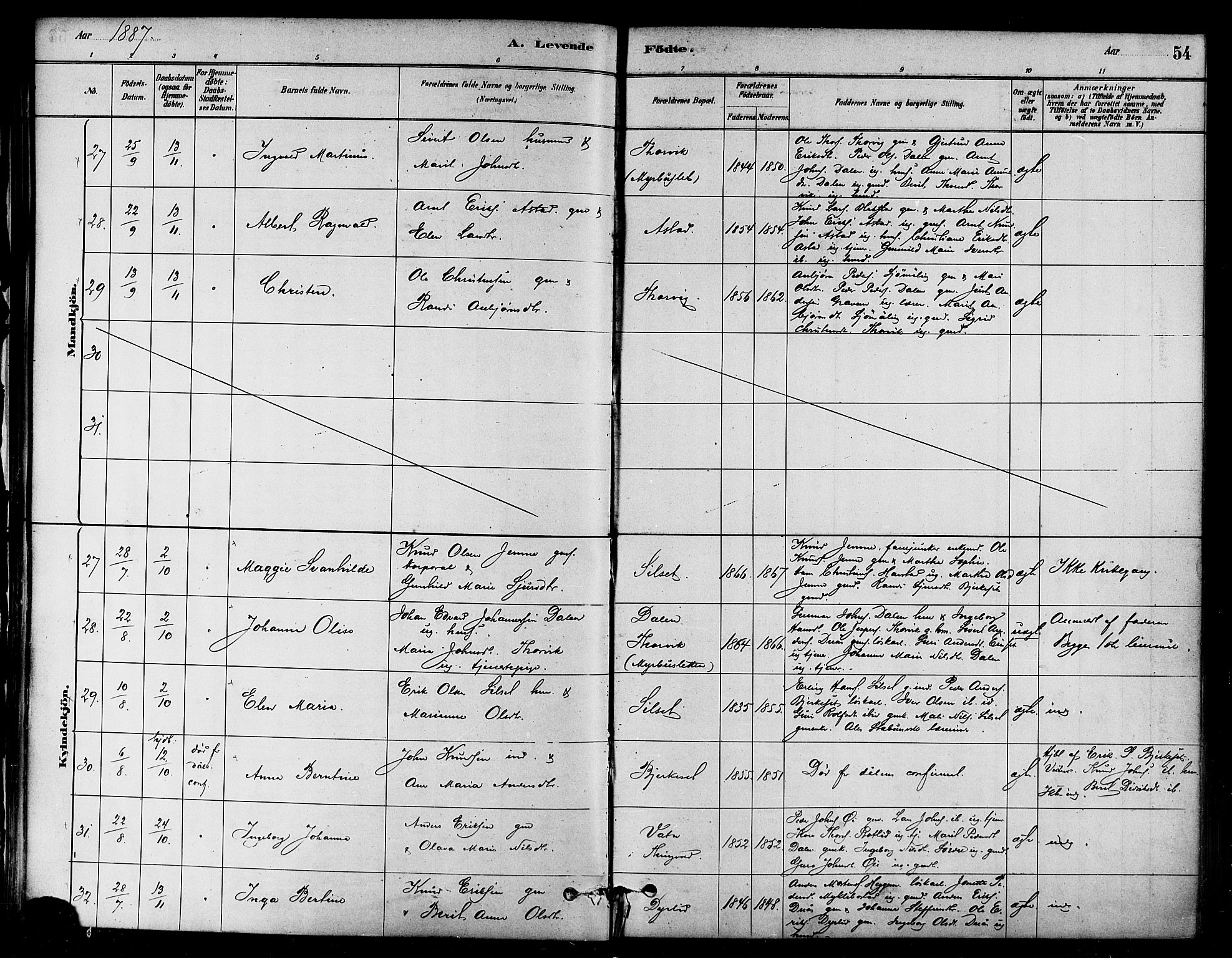 Ministerialprotokoller, klokkerbøker og fødselsregistre - Møre og Romsdal, AV/SAT-A-1454/584/L0967: Parish register (official) no. 584A07, 1879-1894, p. 54