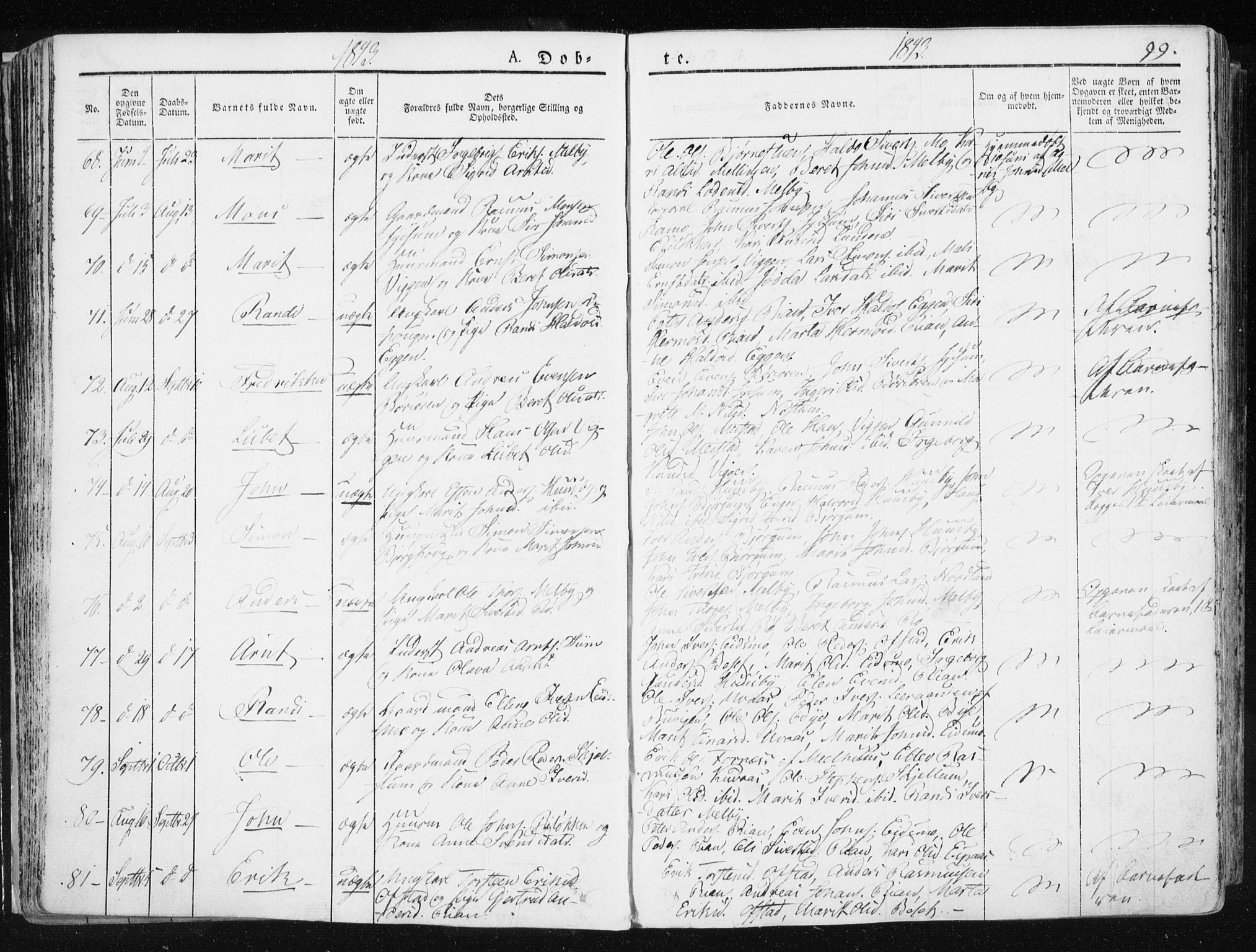 Ministerialprotokoller, klokkerbøker og fødselsregistre - Sør-Trøndelag, AV/SAT-A-1456/665/L0771: Parish register (official) no. 665A06, 1830-1856, p. 99