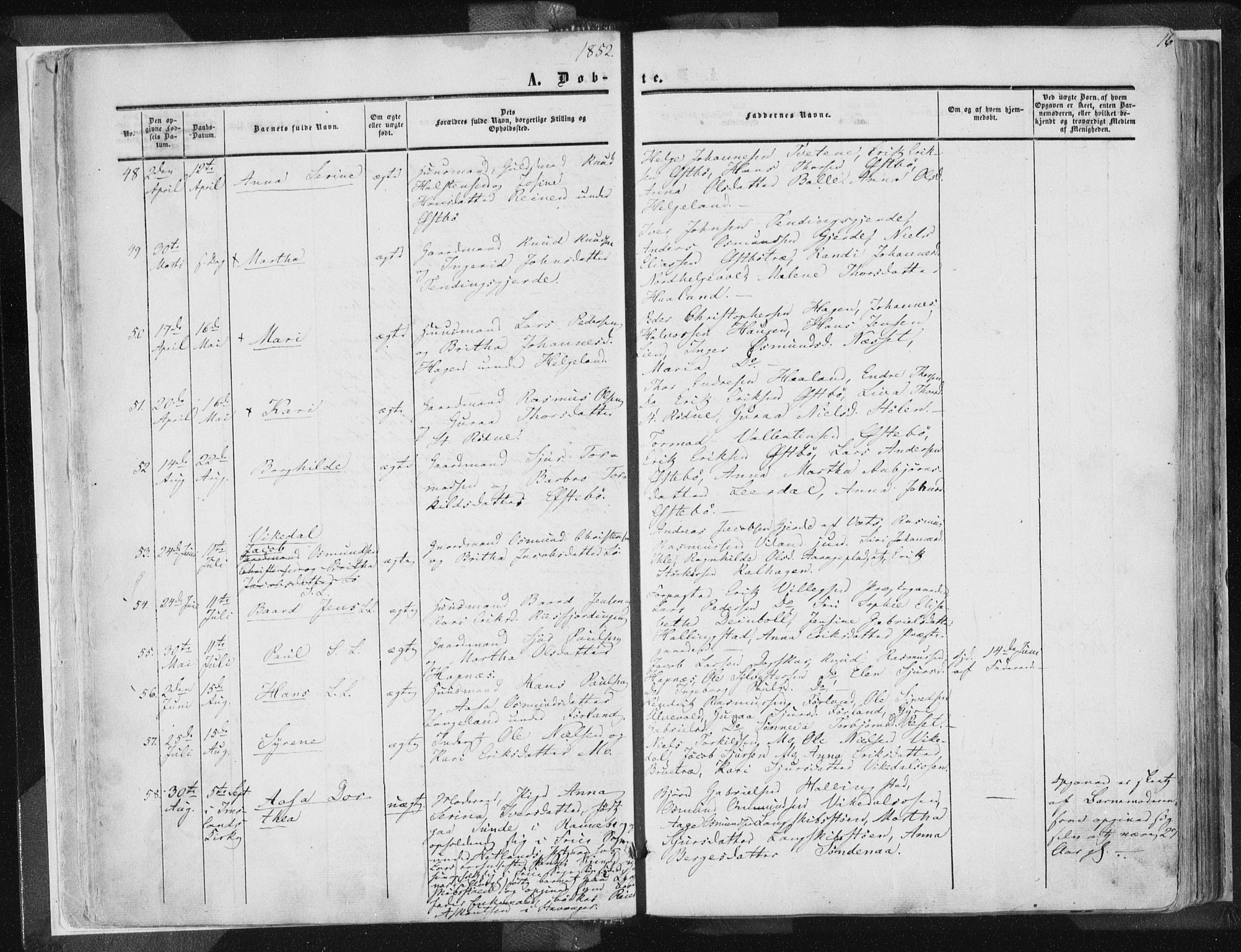 Vikedal sokneprestkontor, AV/SAST-A-101840/01/IV: Parish register (official) no. A 6.1, 1851-1867, p. 16