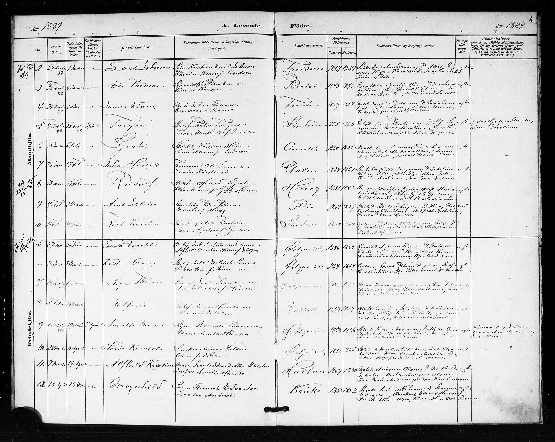 Tjøme kirkebøker, AV/SAKO-A-328/F/Fa/L0002: Parish register (official) no. I 2, 1888-1890, p. 4