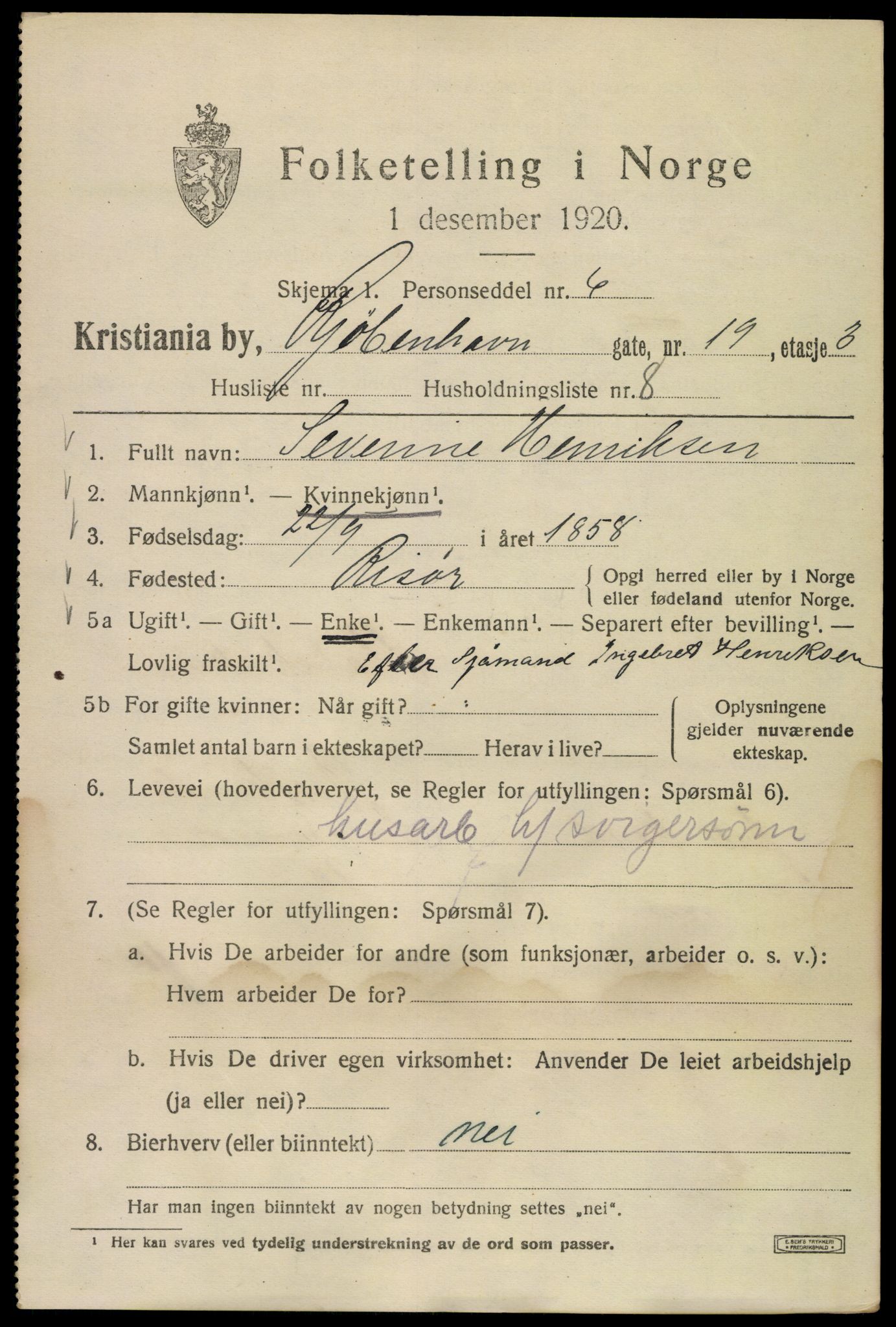 SAO, 1920 census for Kristiania, 1920, p. 341999