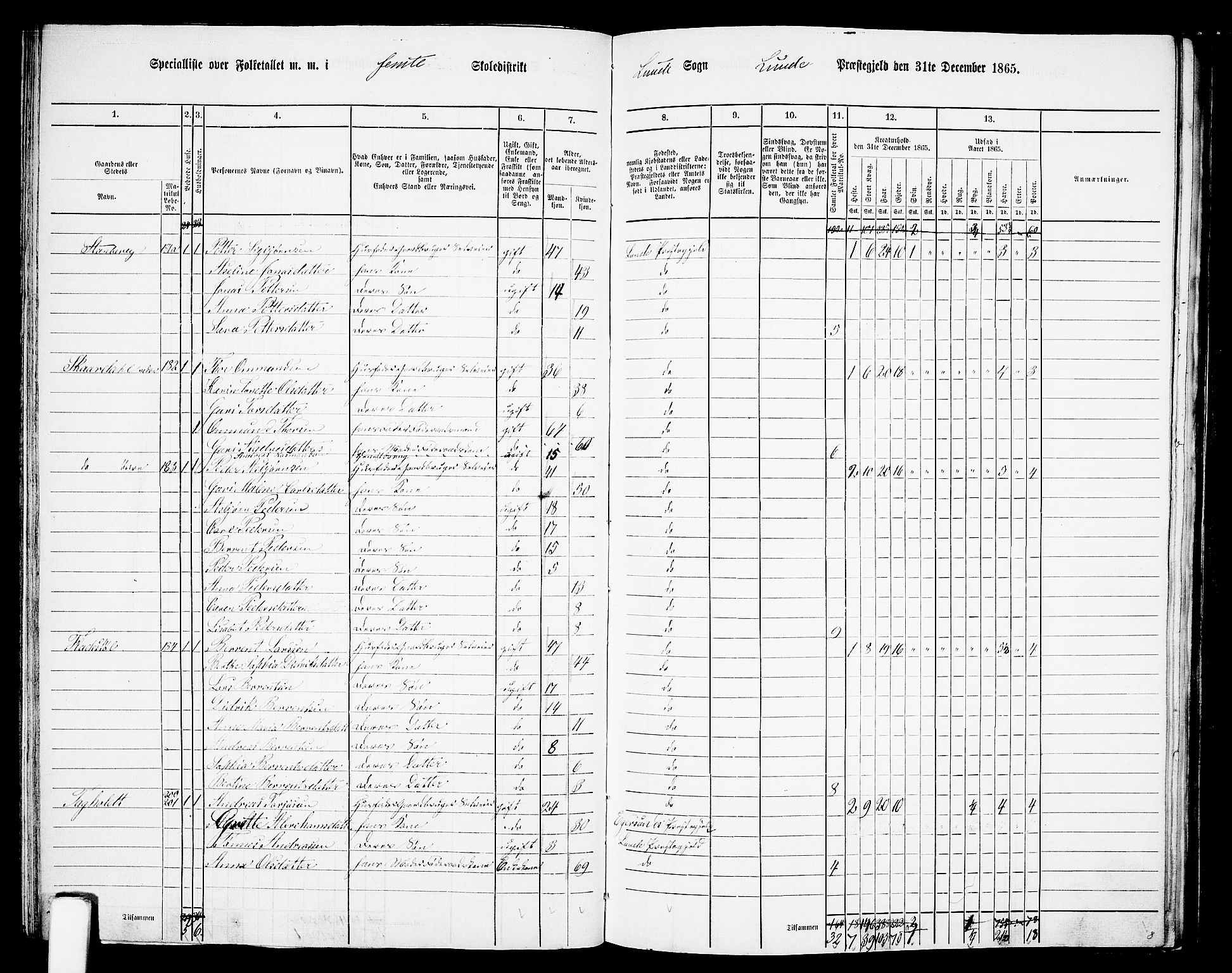 RA, 1865 census for Lund, 1865, p. 66