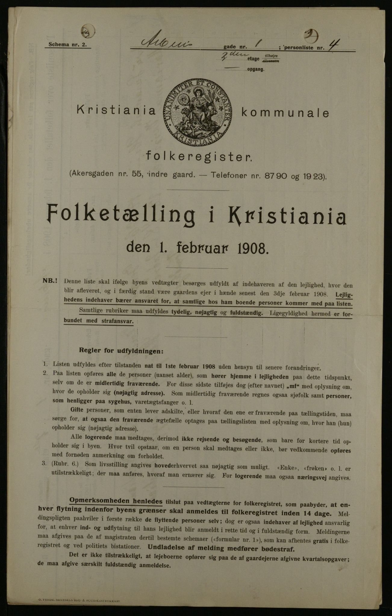 OBA, Municipal Census 1908 for Kristiania, 1908, p. 1748