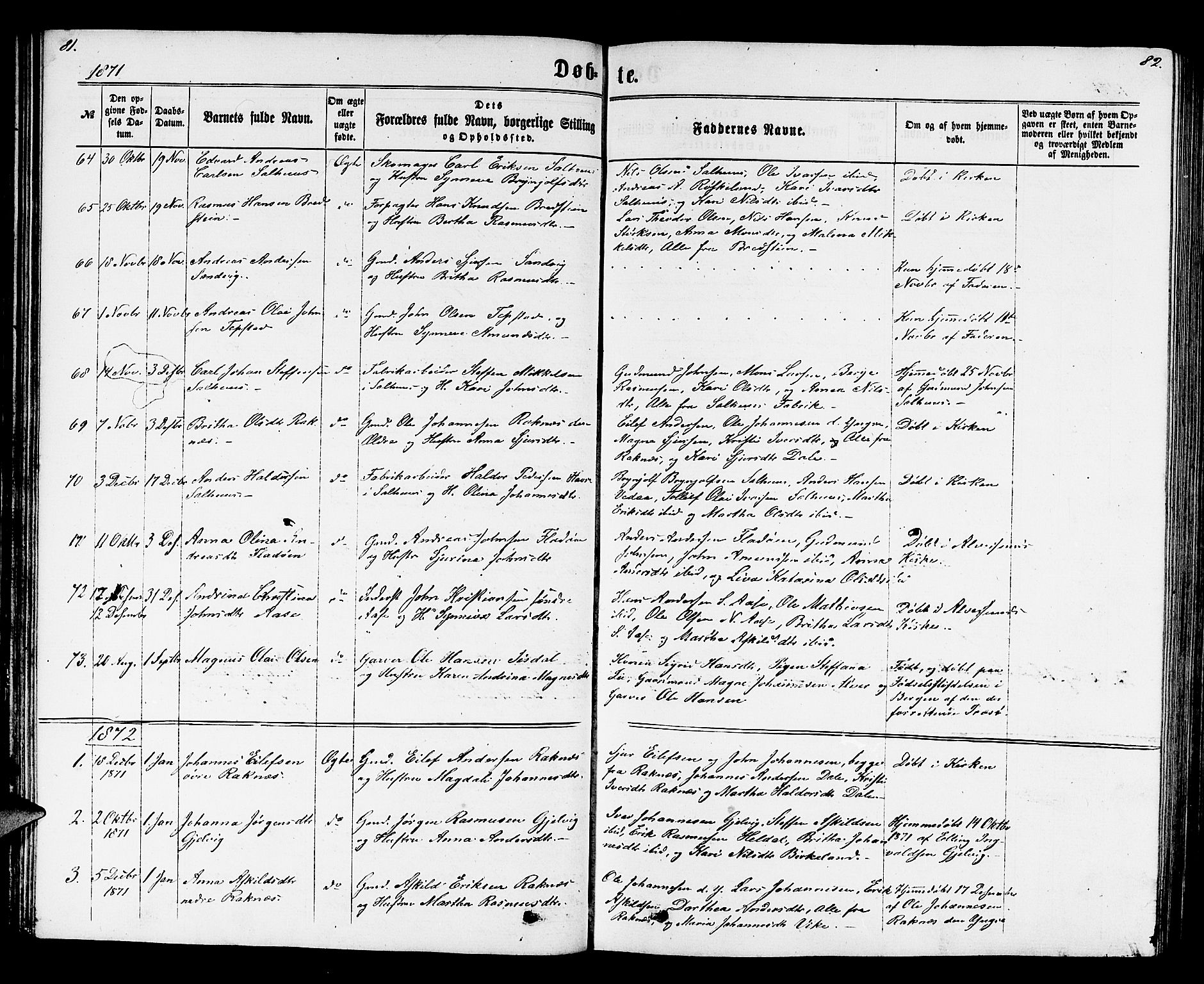 Hamre sokneprestembete, SAB/A-75501/H/Ha/Hab: Parish register (copy) no. B 2, 1863-1880, p. 81-82