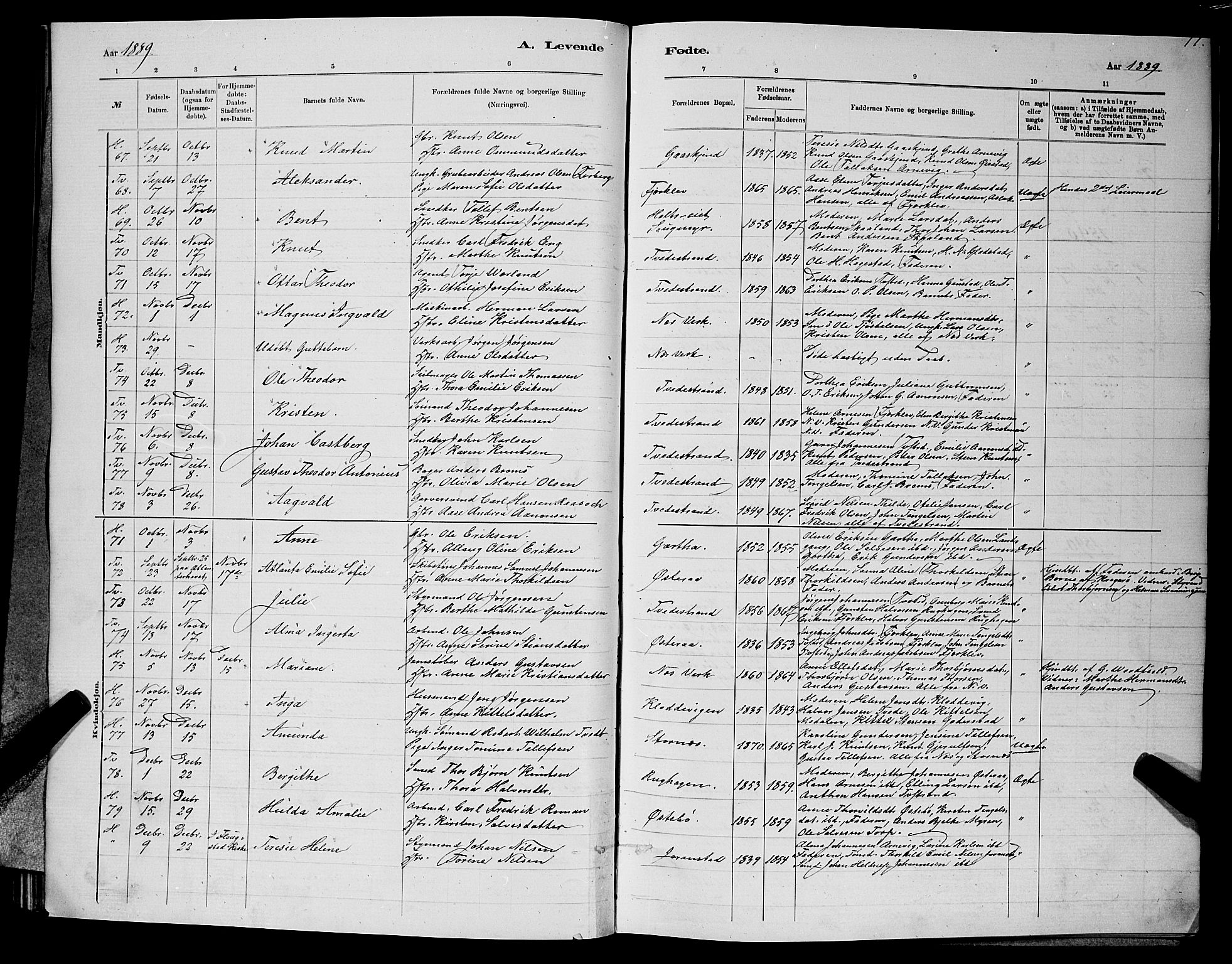 Holt sokneprestkontor, AV/SAK-1111-0021/F/Fb/L0010: Parish register (copy) no. B 10, 1883-1896, p. 77