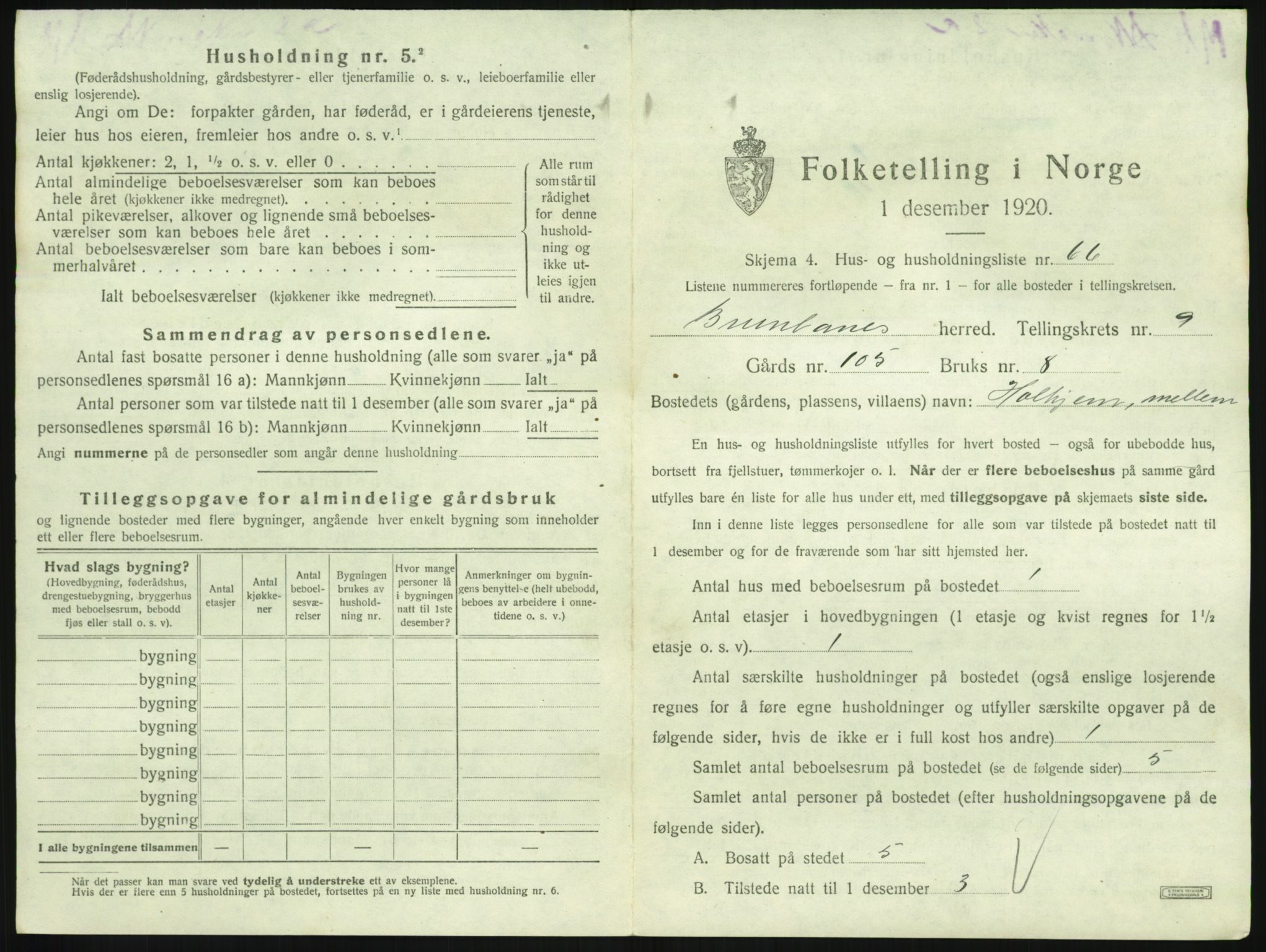 SAKO, 1920 census for Brunlanes, 1920, p. 1211