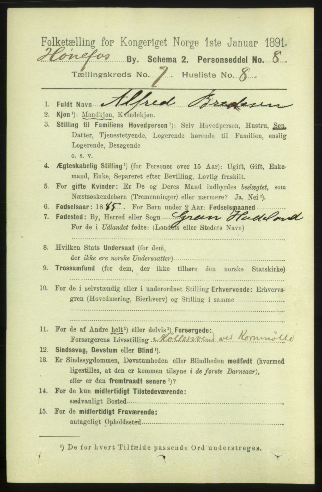 RA, 1891 census for 0601 Hønefoss, 1891, p. 1240