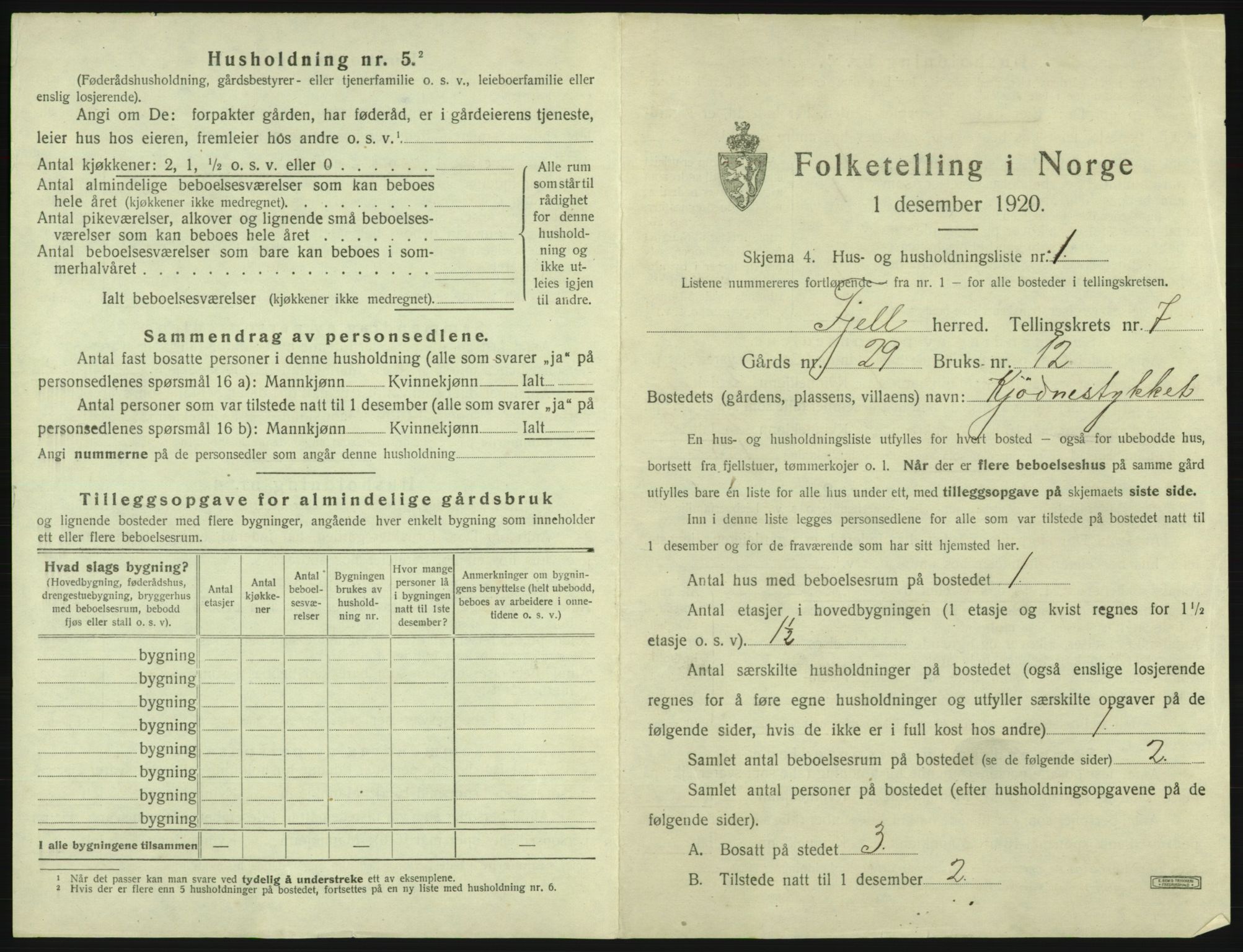 SAB, 1920 census for Fjell, 1920, p. 791