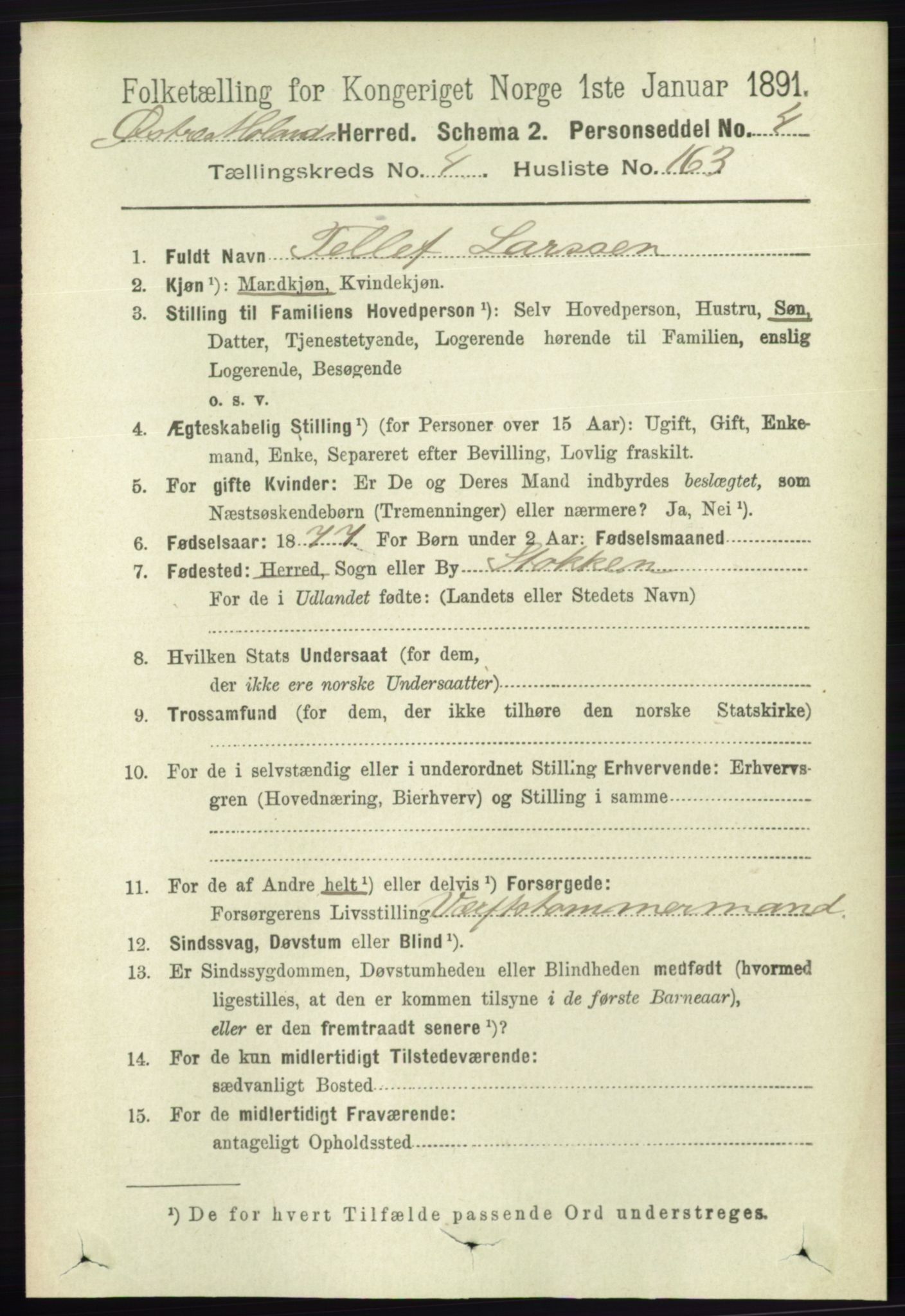 RA, 1891 census for 0918 Austre Moland, 1891, p. 2906