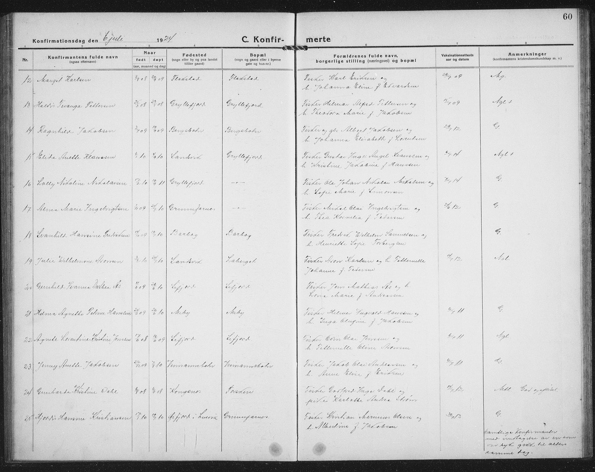 Berg sokneprestkontor, AV/SATØ-S-1318/G/Ga/Gab/L0014klokker: Parish register (copy) no. 14, 1922-1933, p. 60