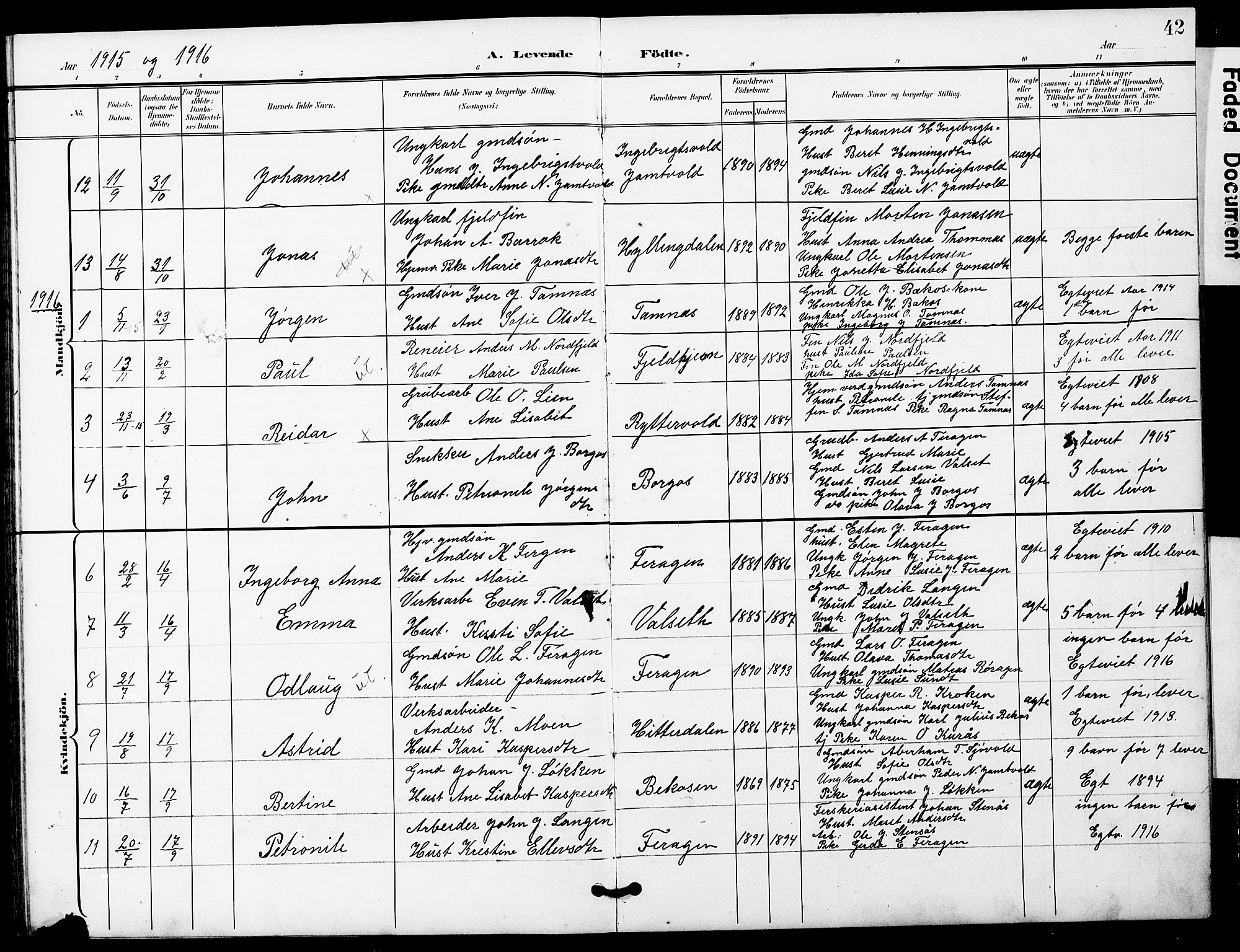 Ministerialprotokoller, klokkerbøker og fødselsregistre - Sør-Trøndelag, SAT/A-1456/683/L0950: Parish register (copy) no. 683C02, 1897-1918, p. 42