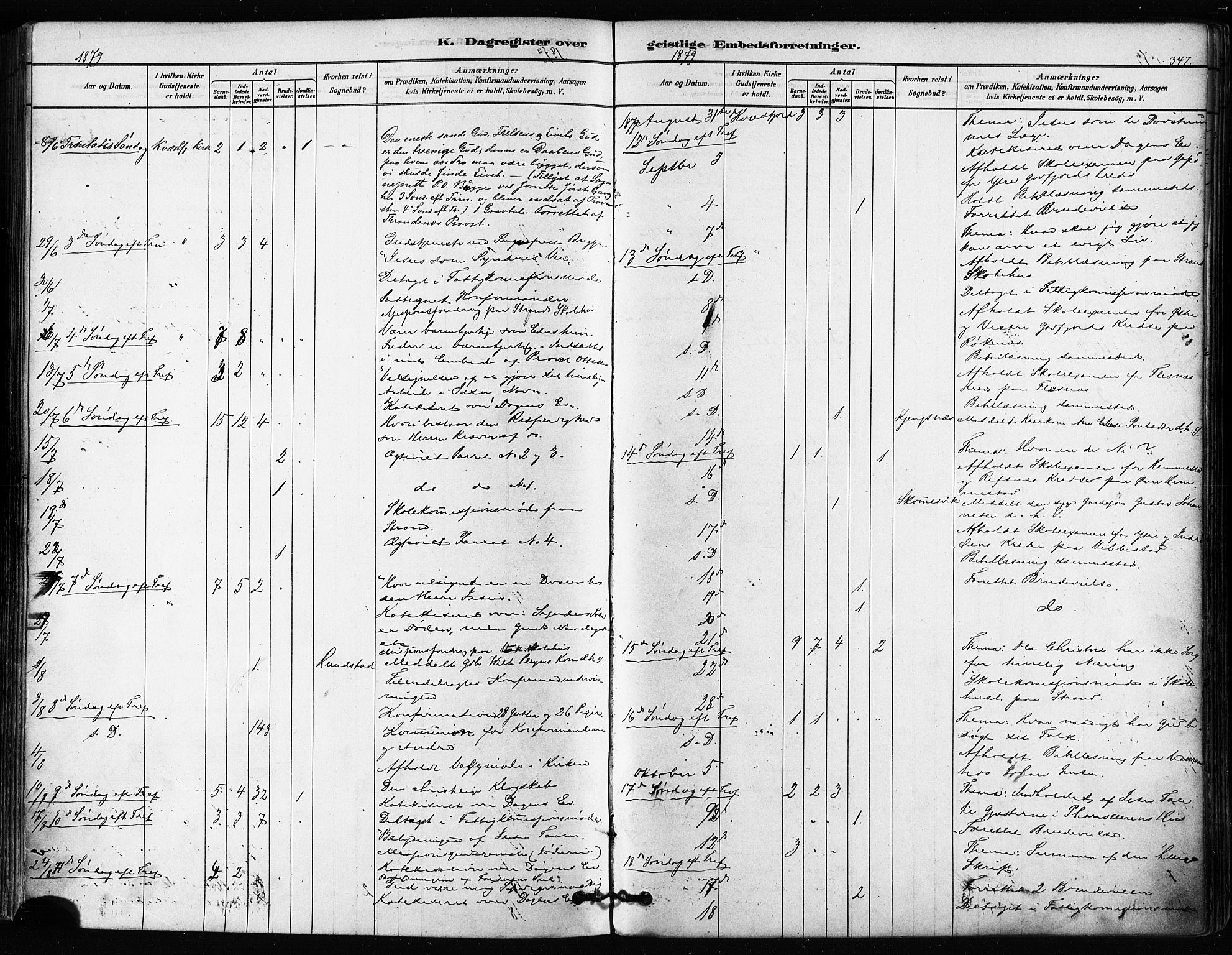 Kvæfjord sokneprestkontor, AV/SATØ-S-1323/G/Ga/Gaa/L0005kirke: Parish register (official) no. 5, 1878-1894, p. 347