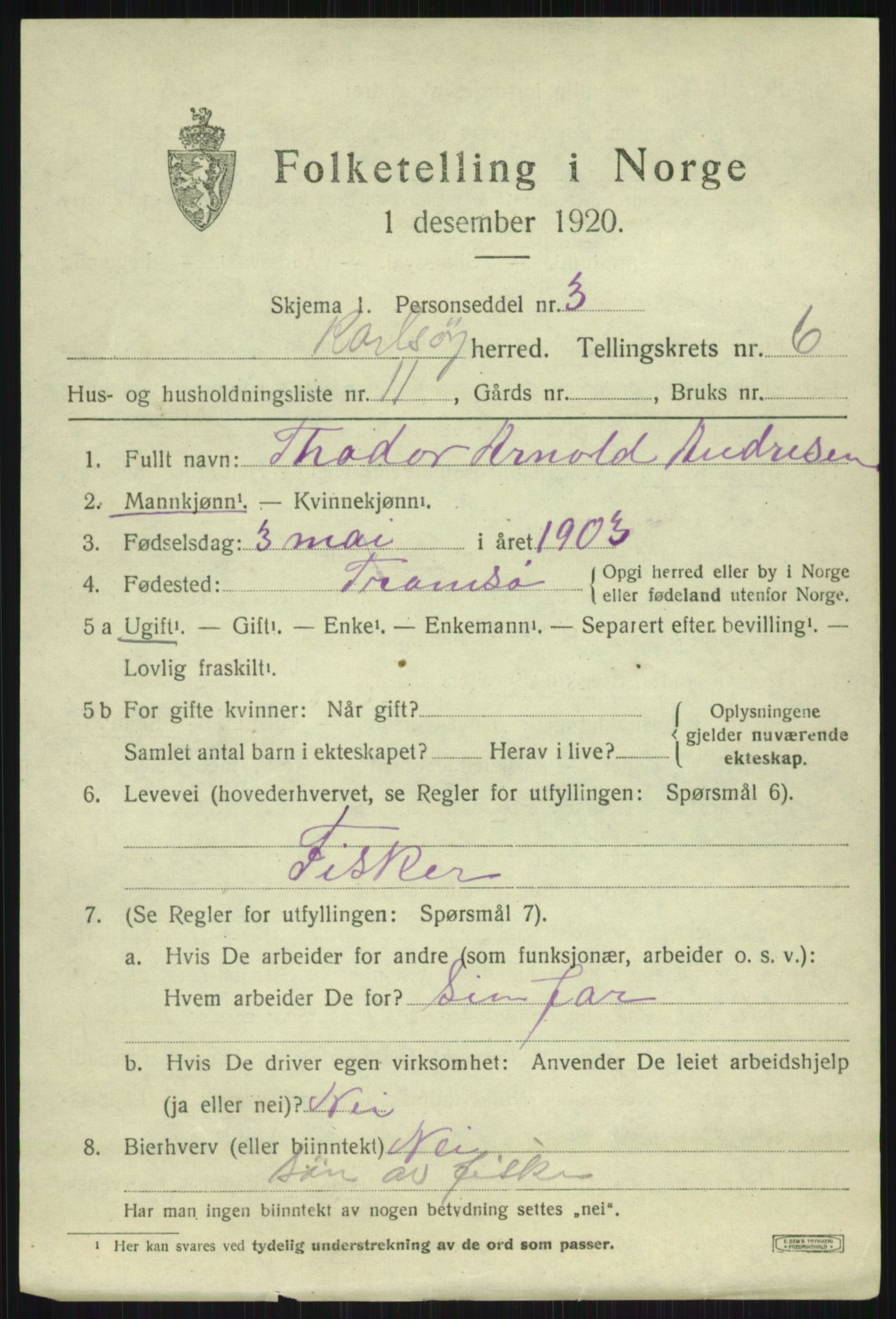 SATØ, 1920 census for Karlsøy, 1920, p. 2617