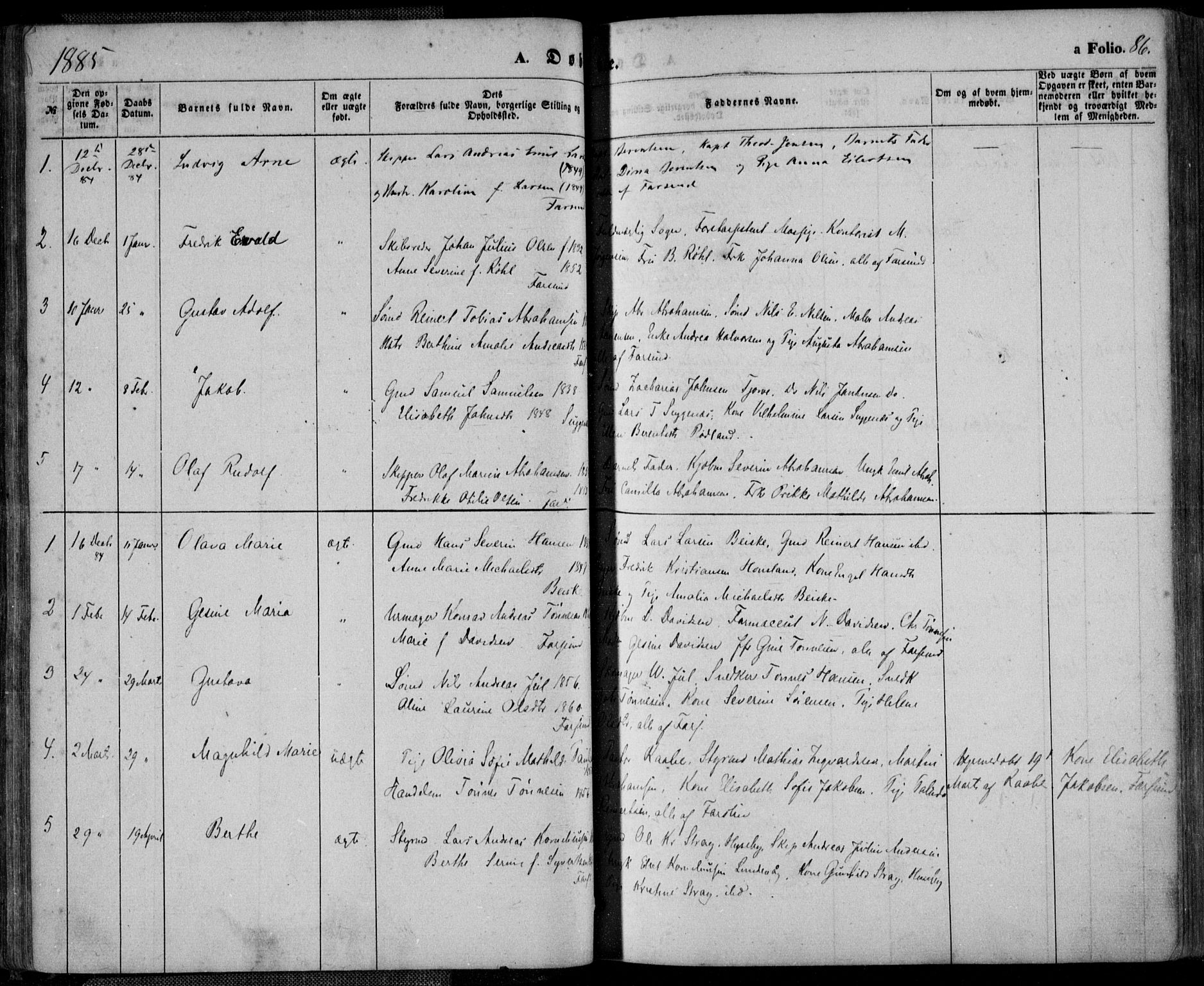 Farsund sokneprestkontor, AV/SAK-1111-0009/F/Fa/L0005: Parish register (official) no. A 5, 1863-1886, p. 86