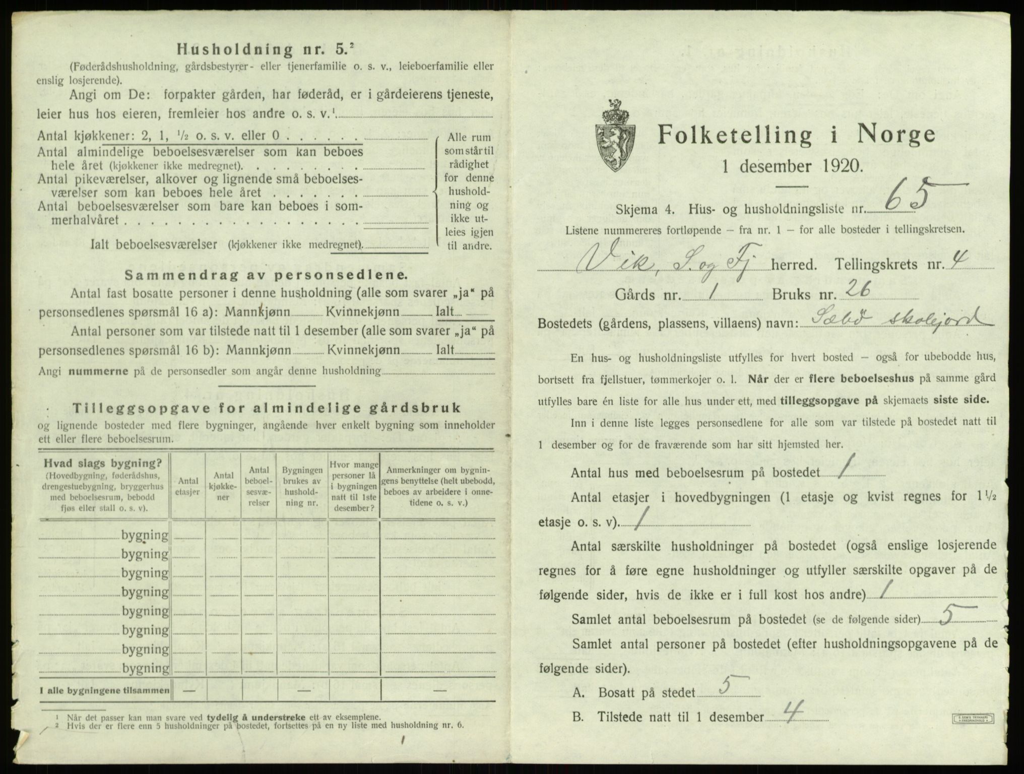 SAB, 1920 census for Vik, 1920, p. 614