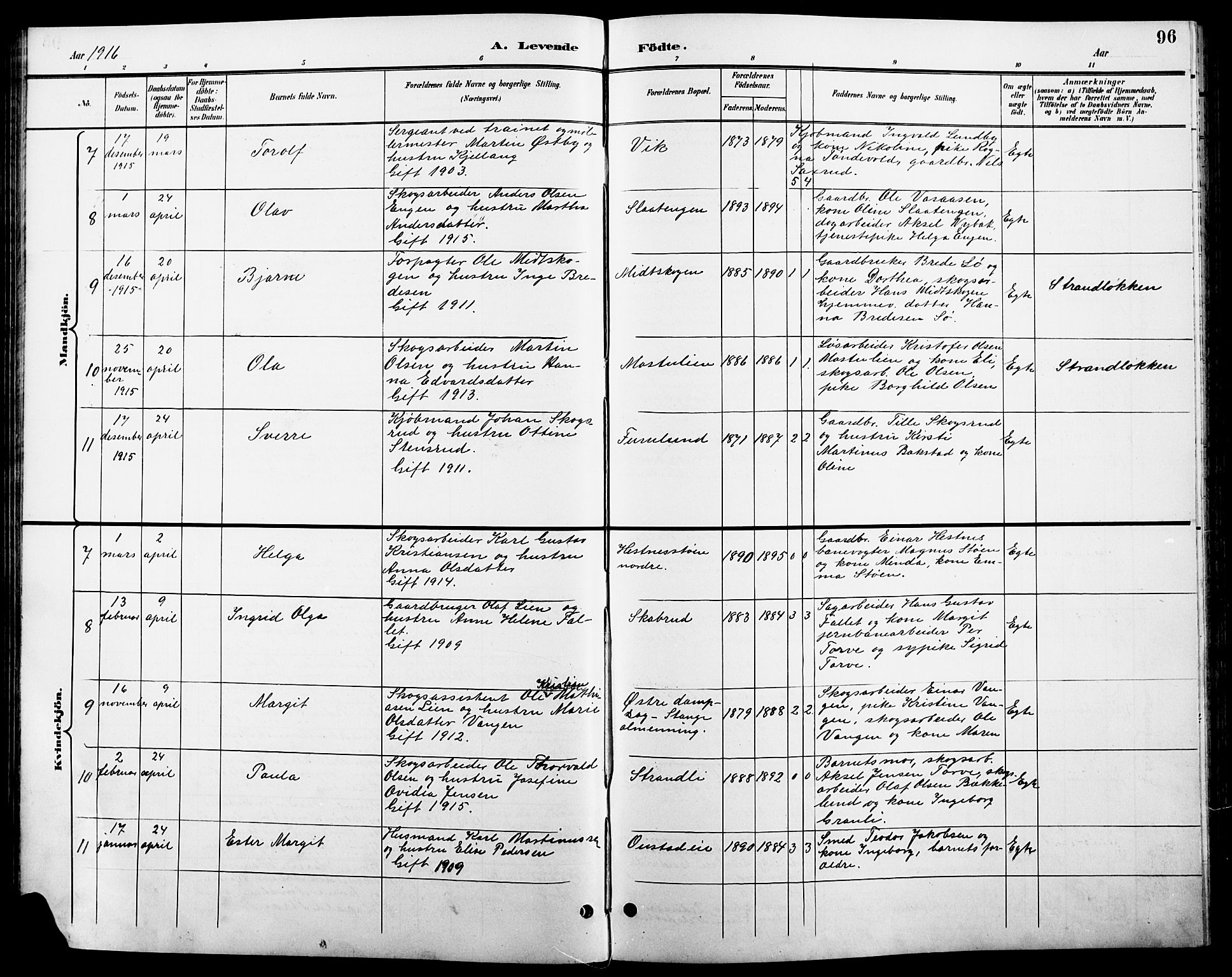 Stange prestekontor, SAH/PREST-002/L/L0011: Parish register (copy) no. 11, 1895-1917, p. 96