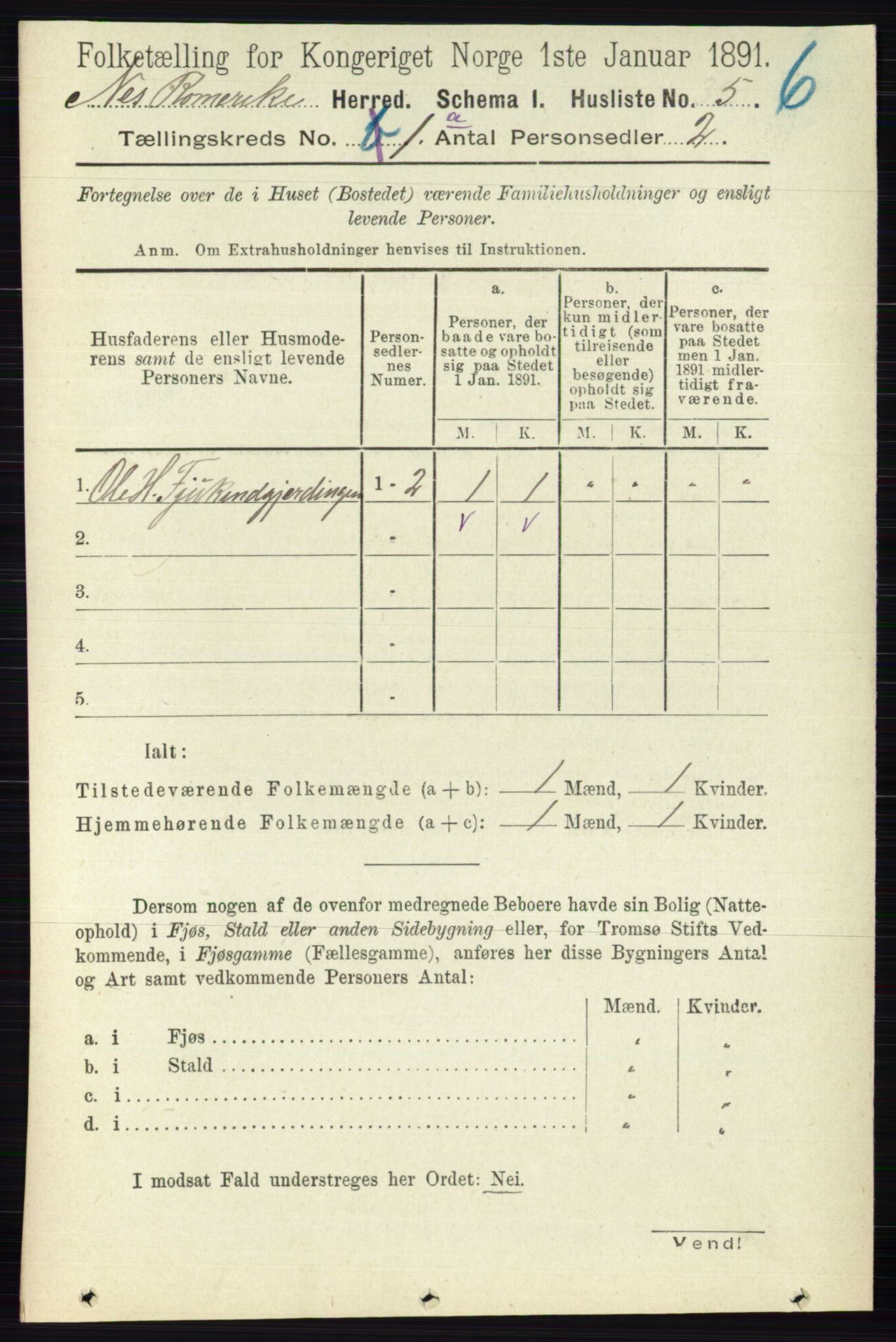 RA, 1891 census for 0236 Nes, 1891, p. 49