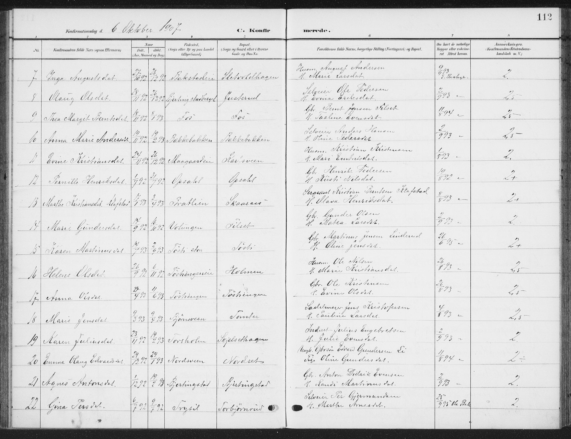 Romedal prestekontor, SAH/PREST-004/K/L0009: Parish register (official) no. 9, 1906-1929, p. 112