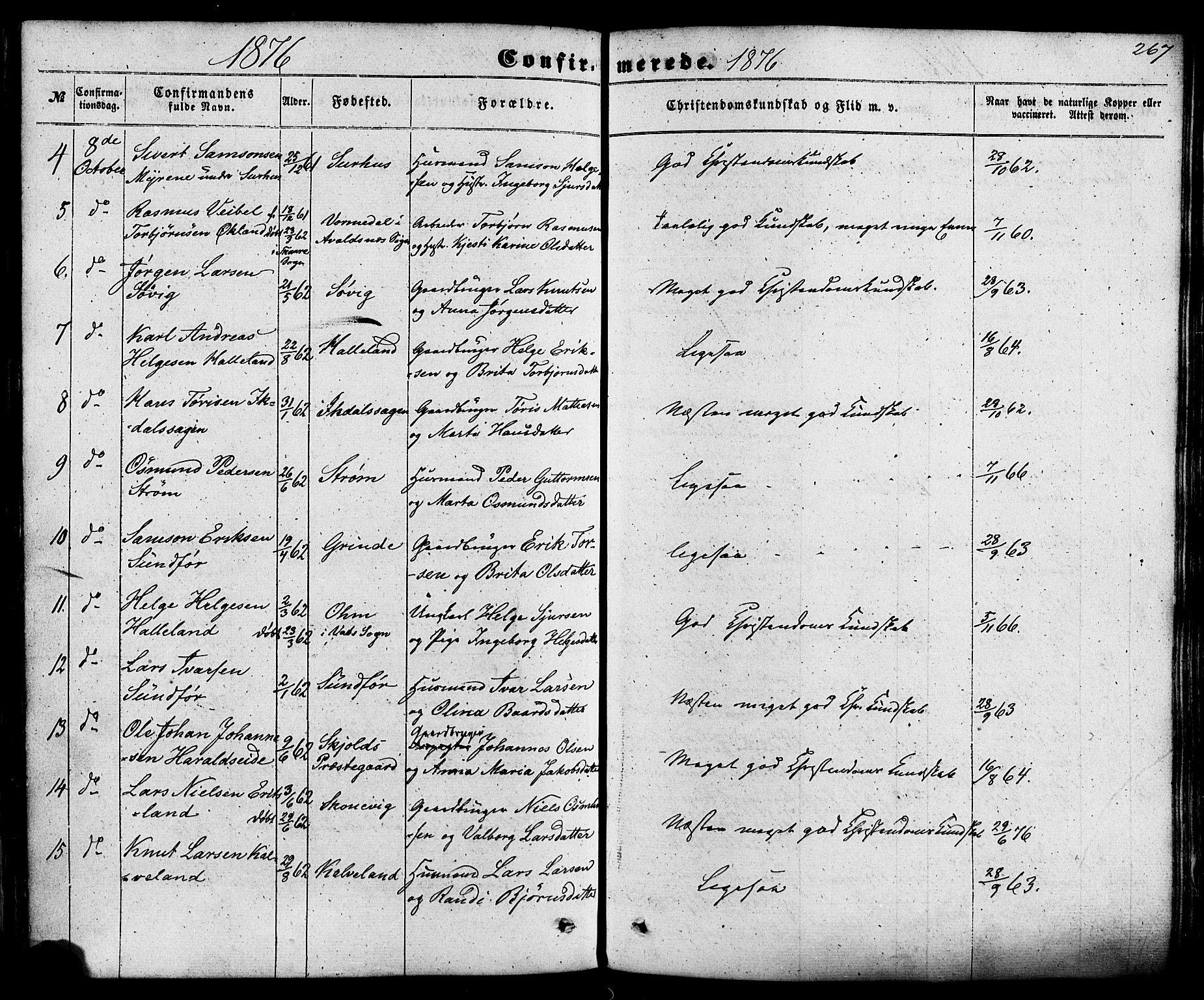 Skjold sokneprestkontor, AV/SAST-A-101847/H/Ha/Haa/L0008: Parish register (official) no. A 8, 1856-1882, p. 267