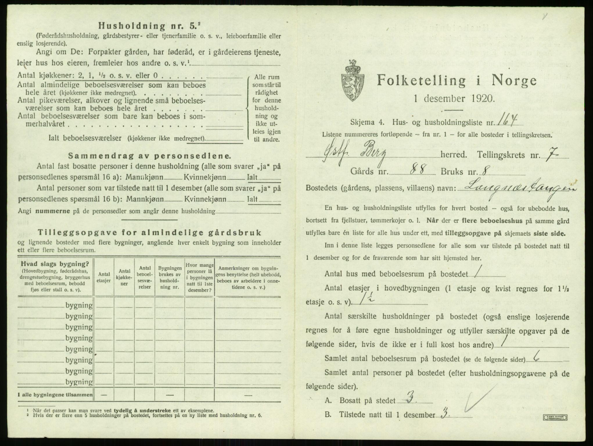 SAO, 1920 census for Berg, 1920, p. 1815