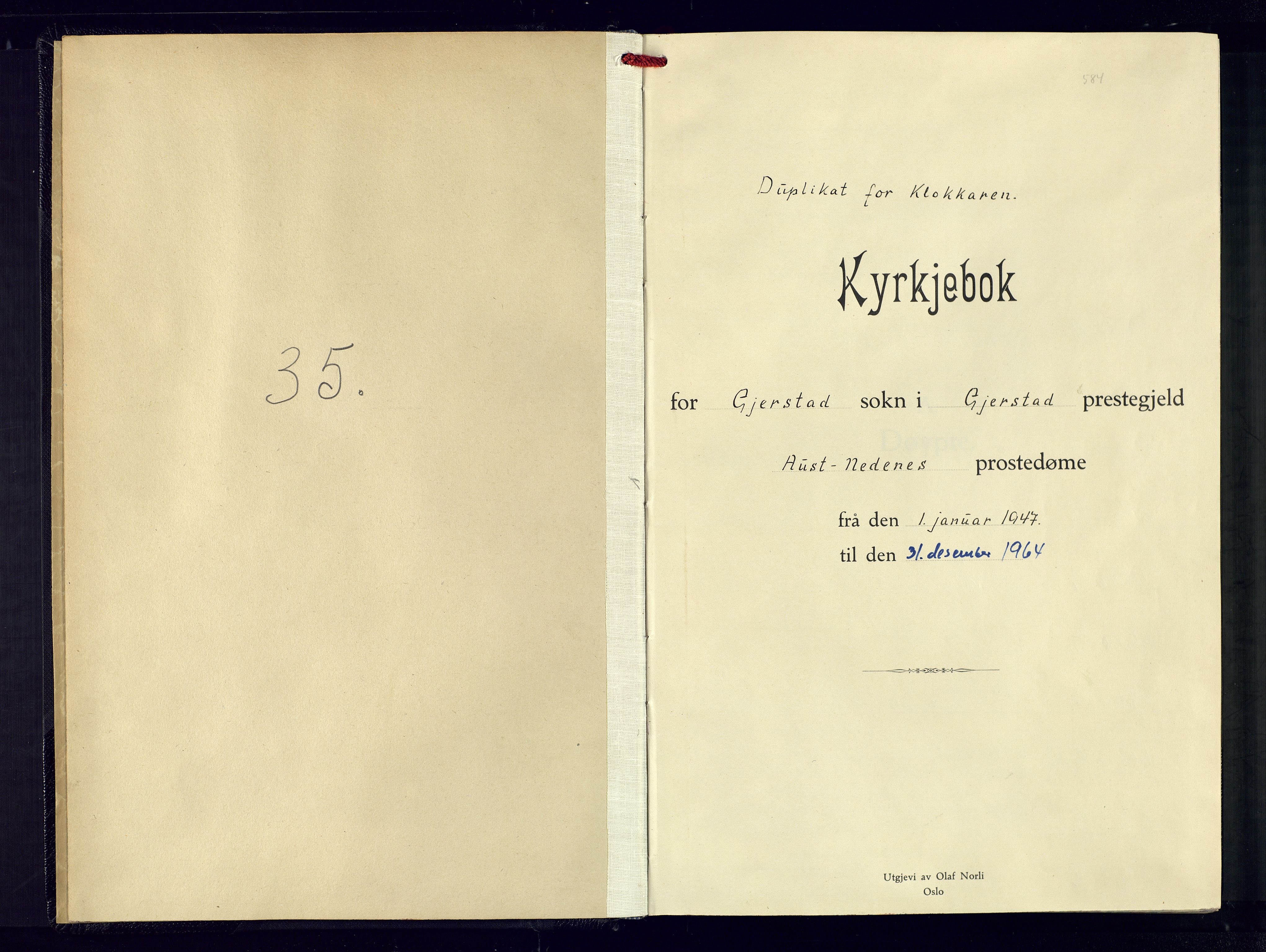 Gjerstad sokneprestkontor, AV/SAK-1111-0014/F/Fb/Fba/L0010: Parish register (copy) no. B-10, 1947-1964