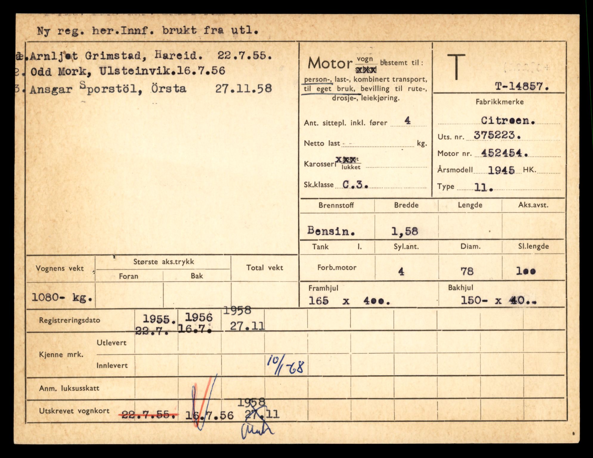 Møre og Romsdal vegkontor - Ålesund trafikkstasjon, AV/SAT-A-4099/F/Fe/L0048: Registreringskort for kjøretøy T 14721 - T 14863, 1927-1998, p. 3145