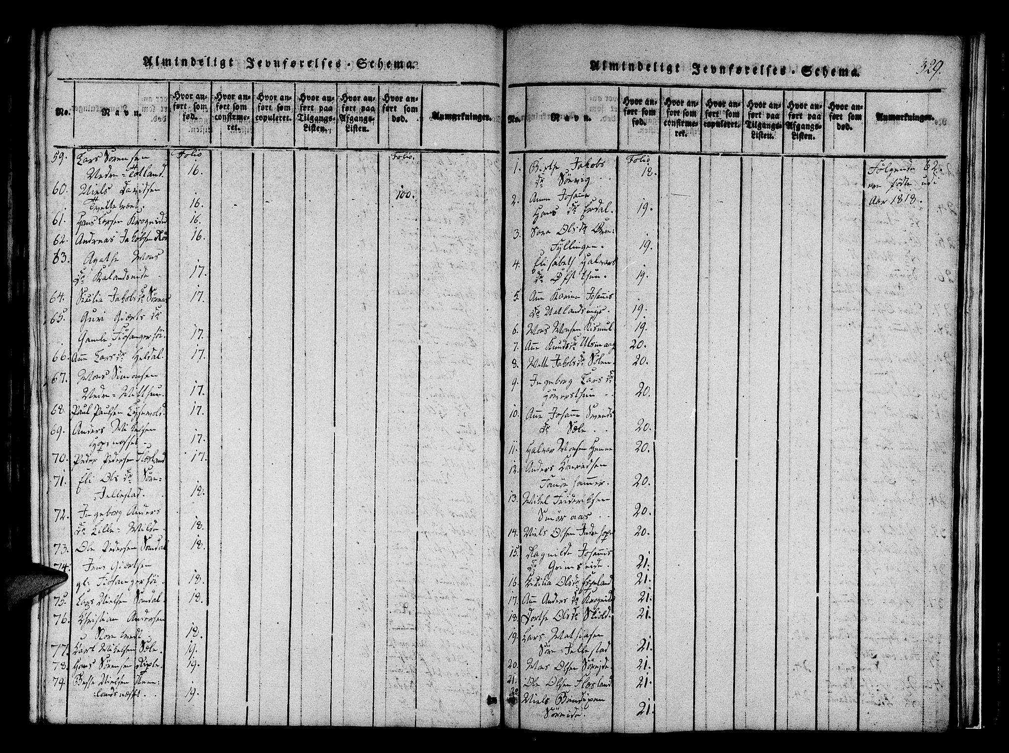 Fana Sokneprestembete, SAB/A-75101/H/Haa/Haaa/L0007: Parish register (official) no. A 7, 1816-1828, p. 329