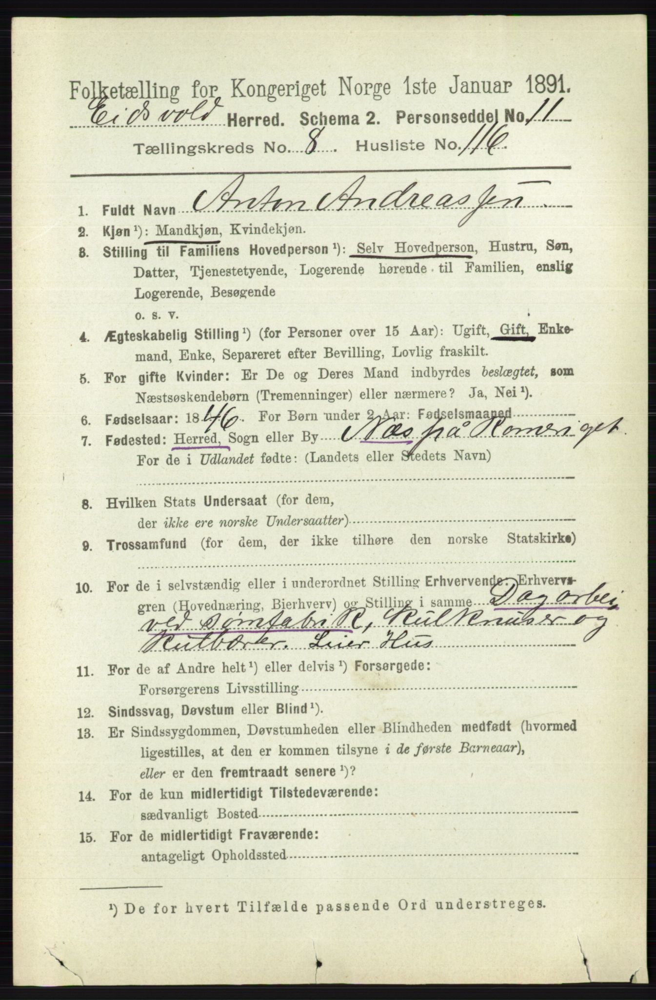 RA, 1891 census for 0237 Eidsvoll, 1891, p. 6032