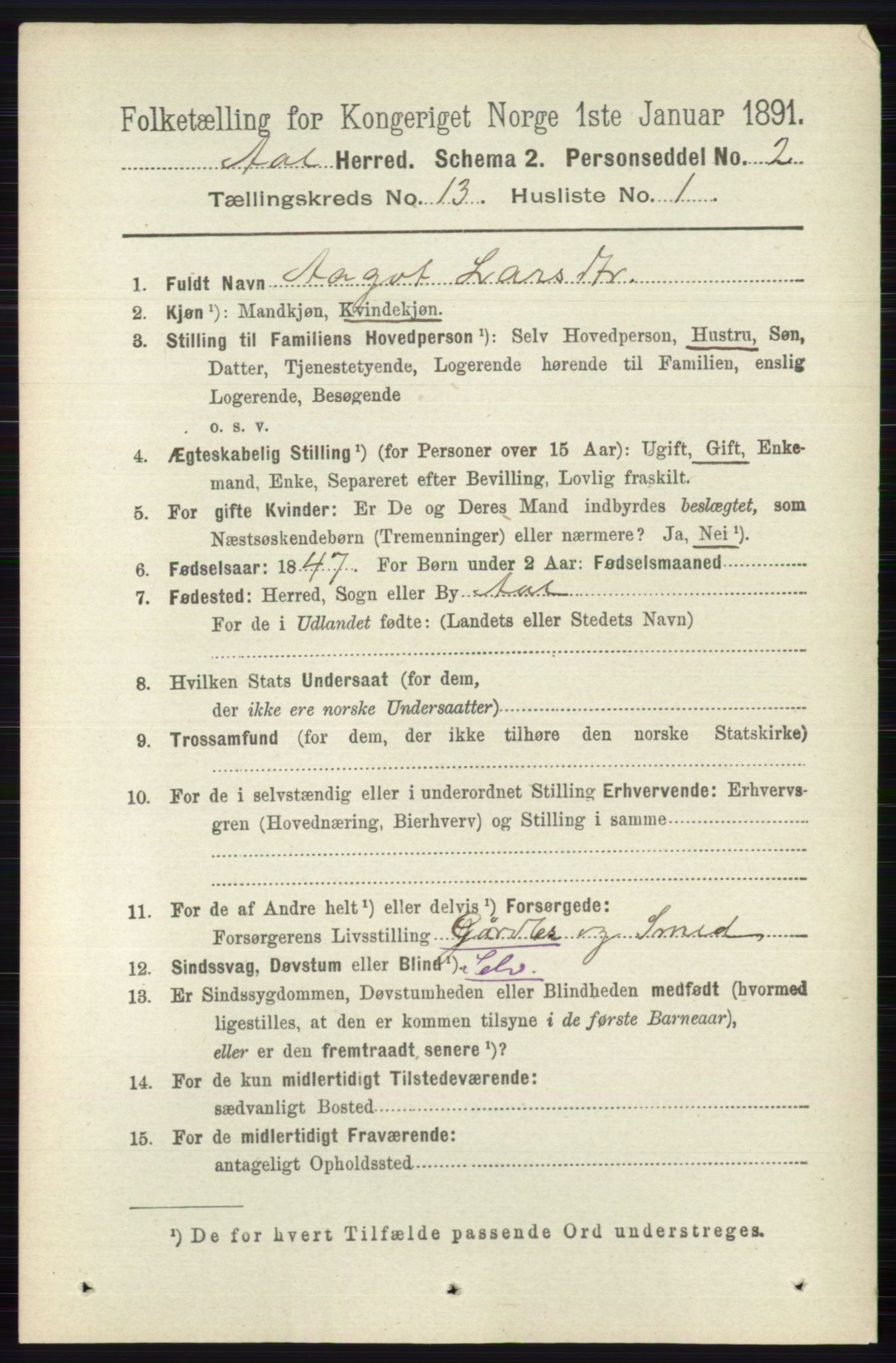 RA, 1891 census for 0619 Ål, 1891, p. 3259